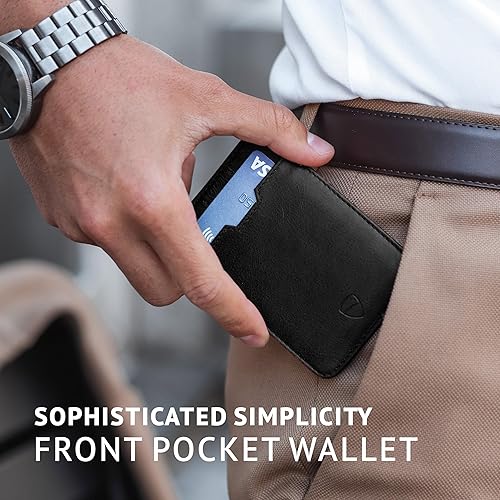 Miniatura 7 de Vaultskin CHELSEA - Tarjetero de cuero delgado Cartera minimalista con bolsillo frontal para hombres con bloqueo RFID Cartera minimalista para