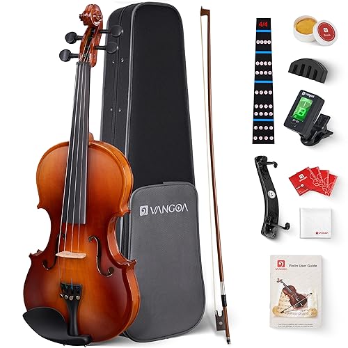 Vangoa Violin 4/4 Full Size Set Fiddle, Handcrafted Starter Acoustic Violins Kit with Solid Wood Side Board, Lightweight Hard Case for Beginners, Teens, Age 12+, Adults, Right Handed
