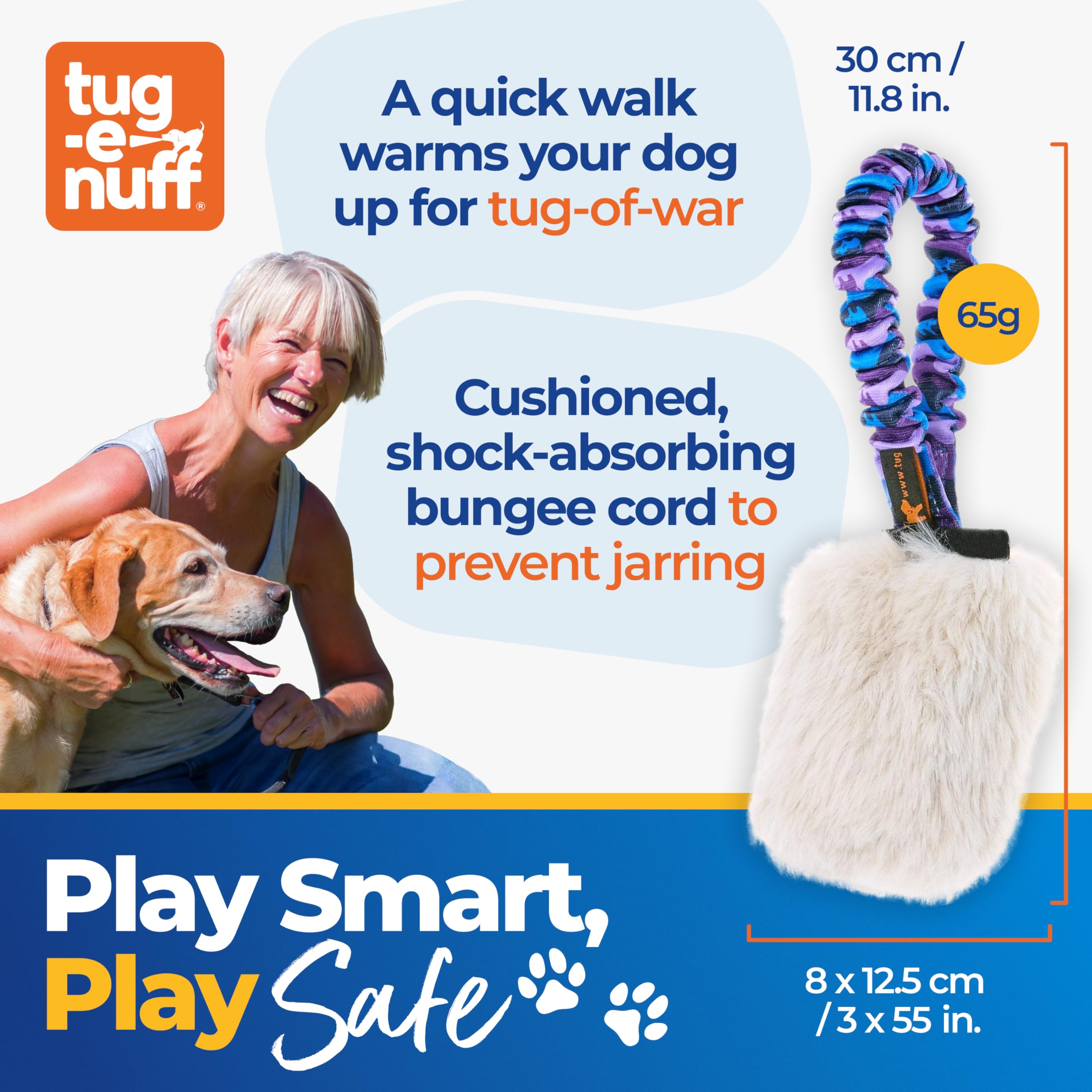 Tug-E-Nuff Bungee-Quietscher aus Kunstfell, für Hunde, 30,5 cm, Orange