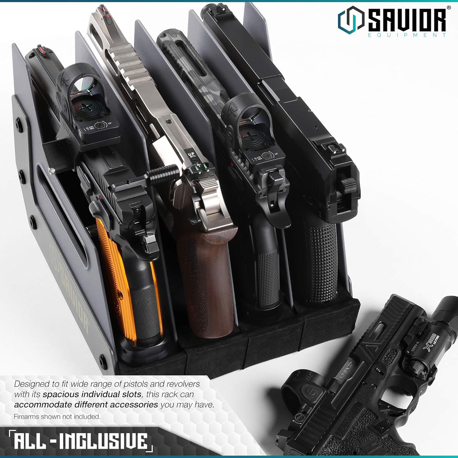 Savior Equipment Gun Pistol Revolver Firearm Handgun Rack Stand, Fit 4-12 of Most Long-Barreled Pistols, Cushioned Foam to Protect, Gun Safe Cabinet Storage Organizer Accessories