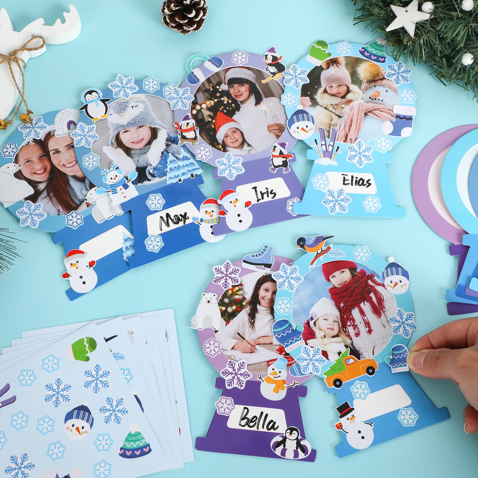 Qyeahkj Winter-Bastelsets, Schneekugel, DIY, Bilderrahmen, Basteln, Schneeflocke, Bilderrahmen, Schneemann, Aufkleber, Kunsthandwerk für Kinder, Geschenk, Weihnachten, Urlaub, Zuhause, Schule,