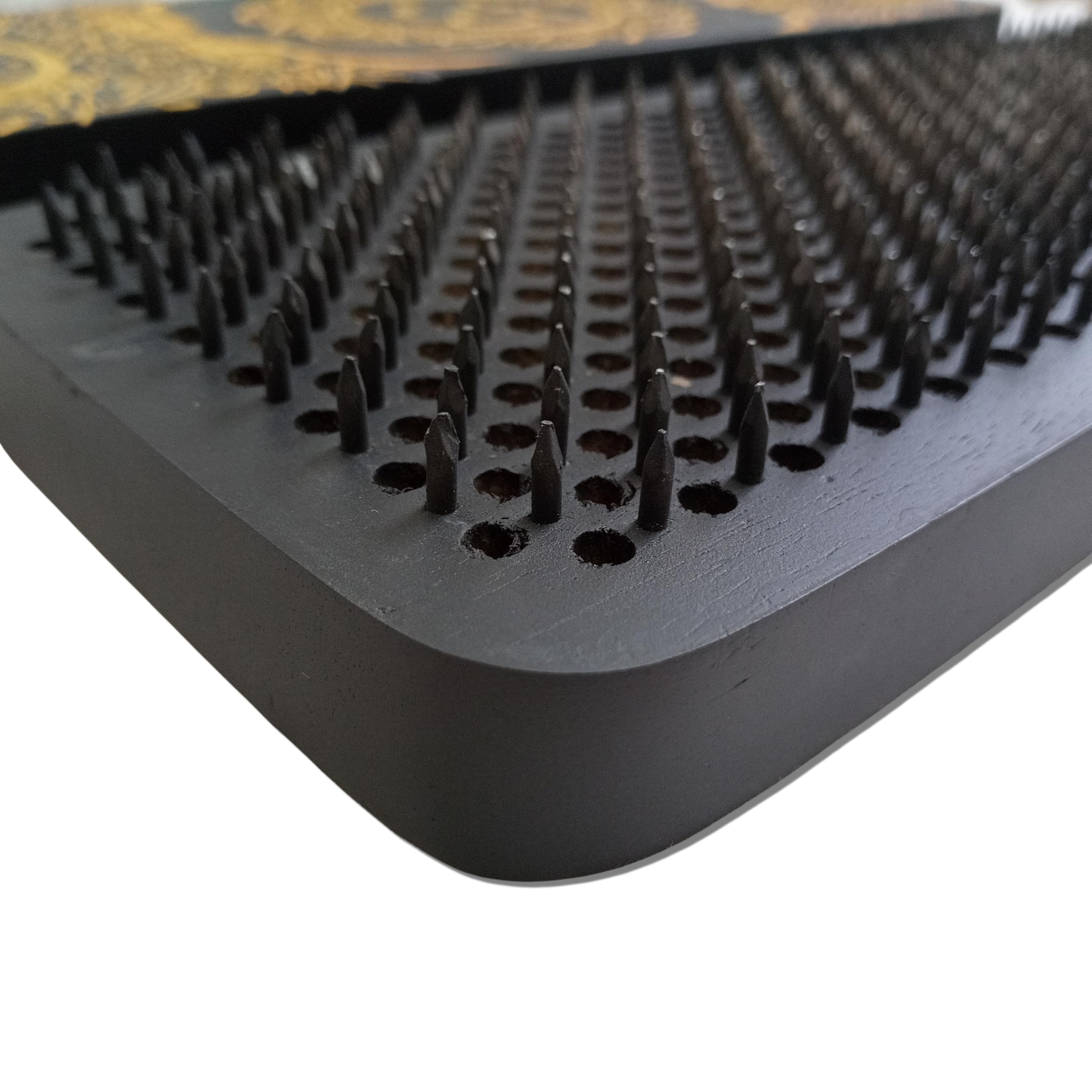 Sadhu Board tablica do paznokci z ciemnego drewna mango ze złotymi akcentami, 100% ręcznie wykonana, 3 rozmiary: 10 mm, 12 mm i 15 mm, ćwiczyć jogę, rozluźnia napięcia