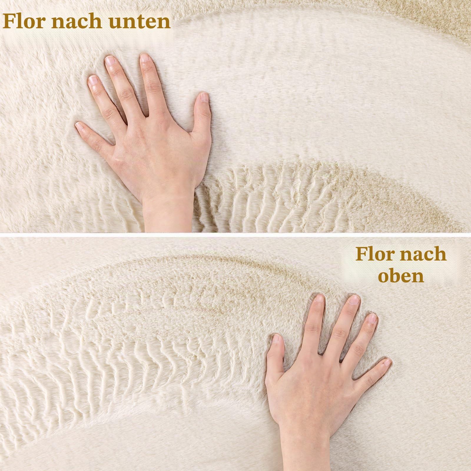 SHACOS Creme Teppich Rund 200 cm Fellteppich Kunstfell Teppich Flauschig Weicher Wohnzimmerteppich Waschbar Teppiche Anti-Rutsch-Rückseite, Felloptik, Für Fußbodenheizung geeignet