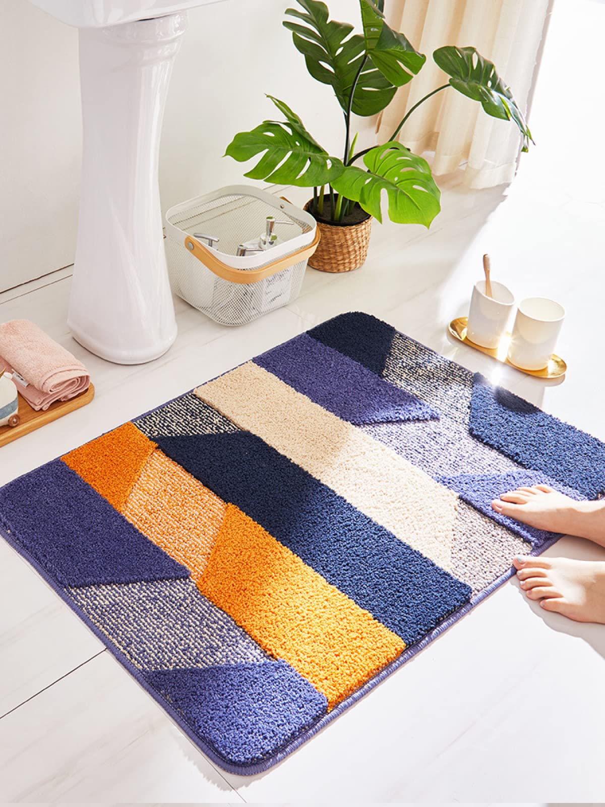 Paillasson Exterieur Entree Violet Beige Géométrie Tapis Entree Interieur Tapis de Bain Antidérapant Paillasson Lavable Paillasson Interieur Paillasson Exterieur Salle Bain Couloir(60x90cm)