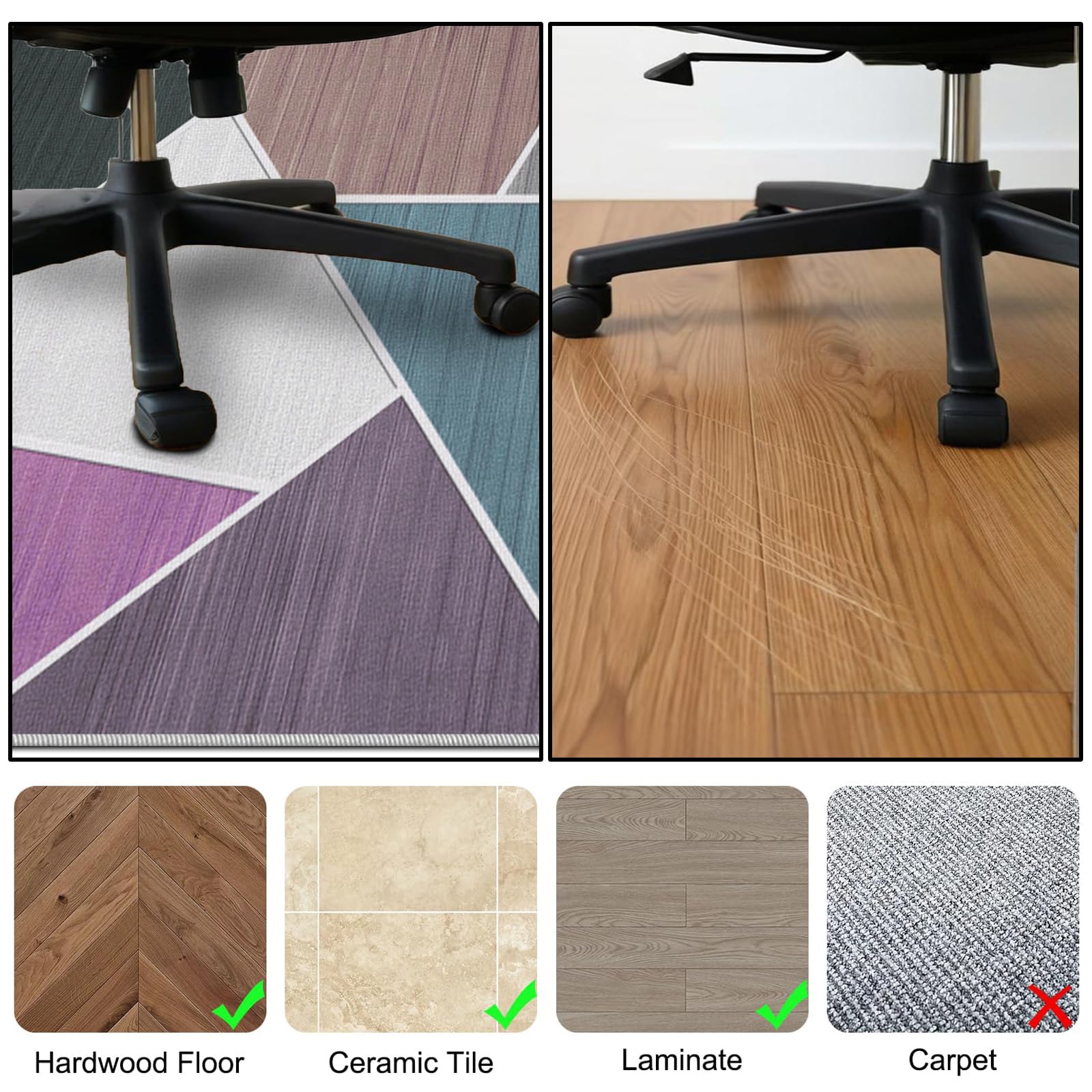 180 x 210 cm Tapis Chaise de Bureau Antidérapant, Grand Tapis de Chaise Multi-Surfaces pour Protection pour Sols Durs, Tapis Chaise Gaming Protection de Plancher pour Bureau à Domicile