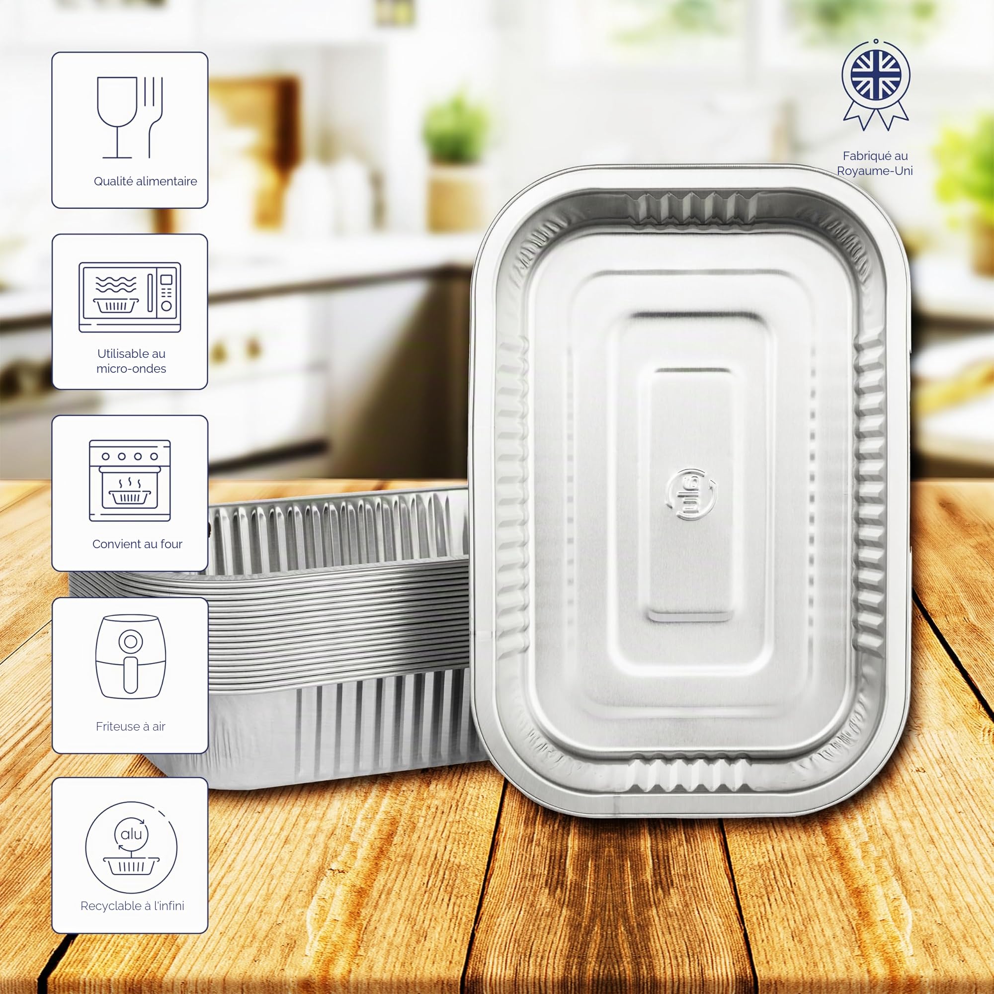 Coppice Barquettes Rectangulaires Aluminium Renforcées 20x13x4 cm - Lot de 20 | Compatibles Friteuse Air Four Micro-ondes Congélateur Recyclables