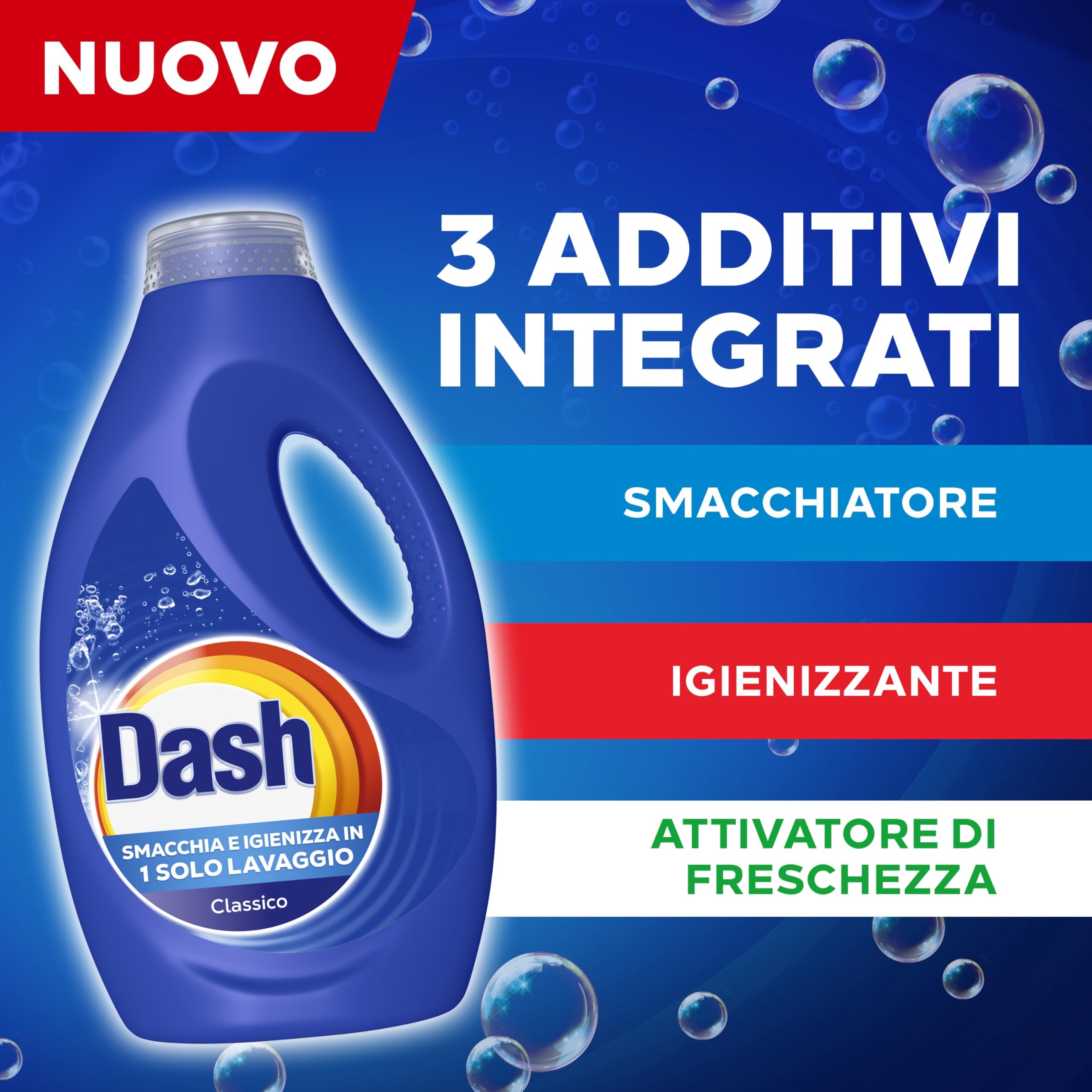 Dash Power Detersivo Liquido Lavatrice, 160 Lavaggi (4x40), Classico, Rimuove Le Macchie, Igienizza, Brillantezza Per I Capi