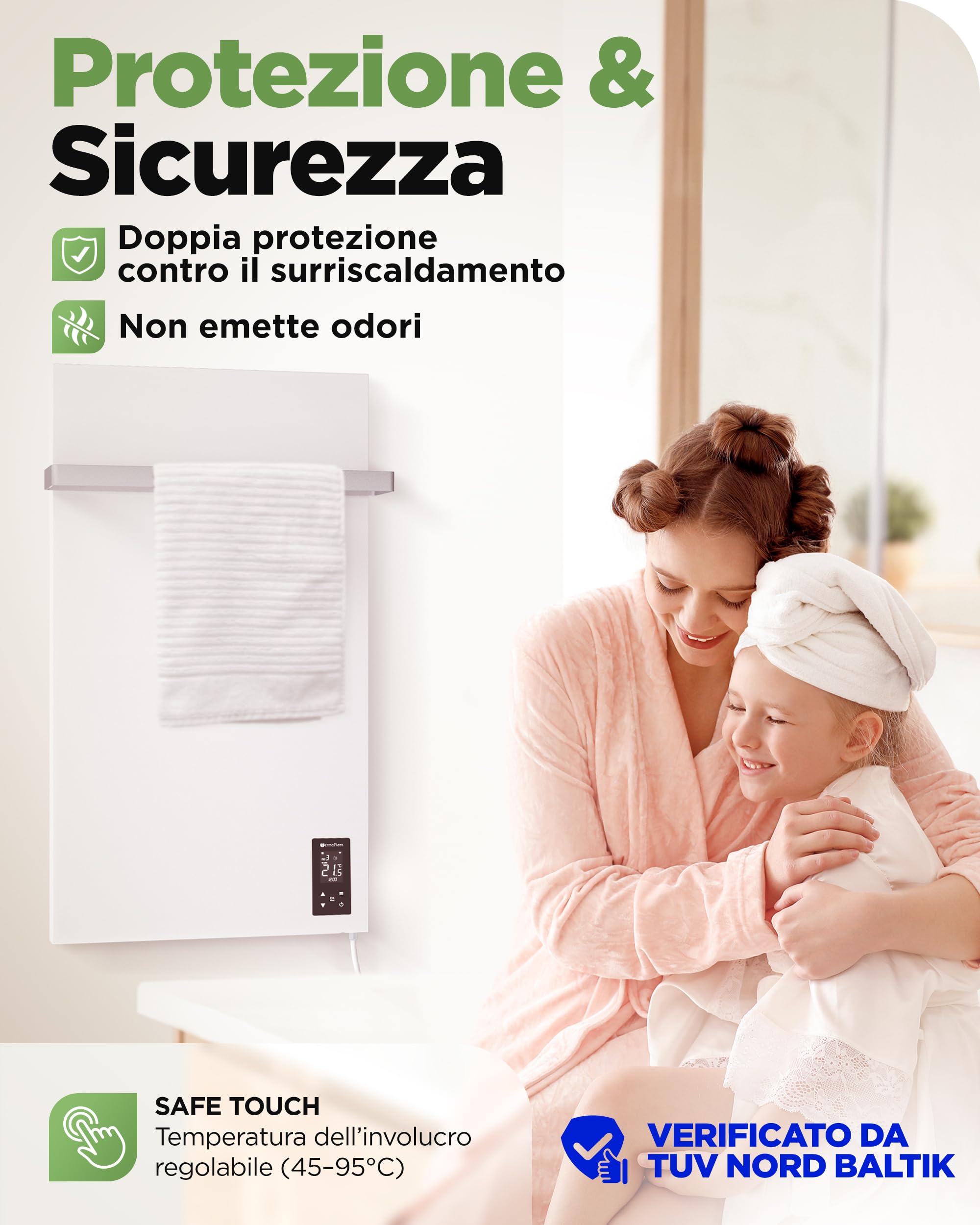 Termoplaza Scaldasalviette Elettrico WiFi Bagno Infrarossi 270 W fino a 7 m² - Pannello Radiante Infrarossi - Termoarredo Elettrico Bagno Basso Consumo - Termosifone Bianco Moderno Verticale