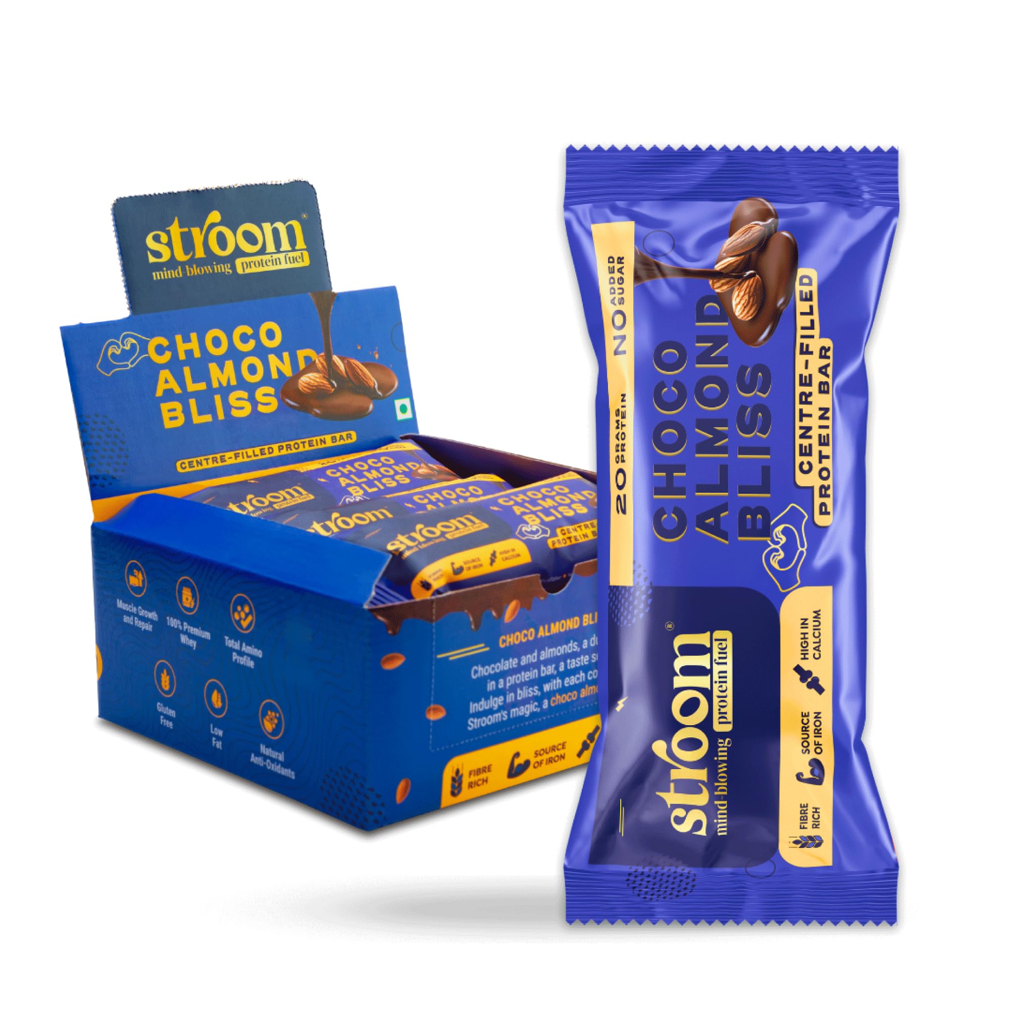 STROOM Asias First Centre Filled Protein Bars | 20g Protein (5 Bars, 63 Grams Each) | Choco Almond Bliss | Protein Bars for Muscle Growth & Repair | Fibre Rich | No Added Sugar (B0D8F554F8) Amazon Price History, Amazon Price Tracker