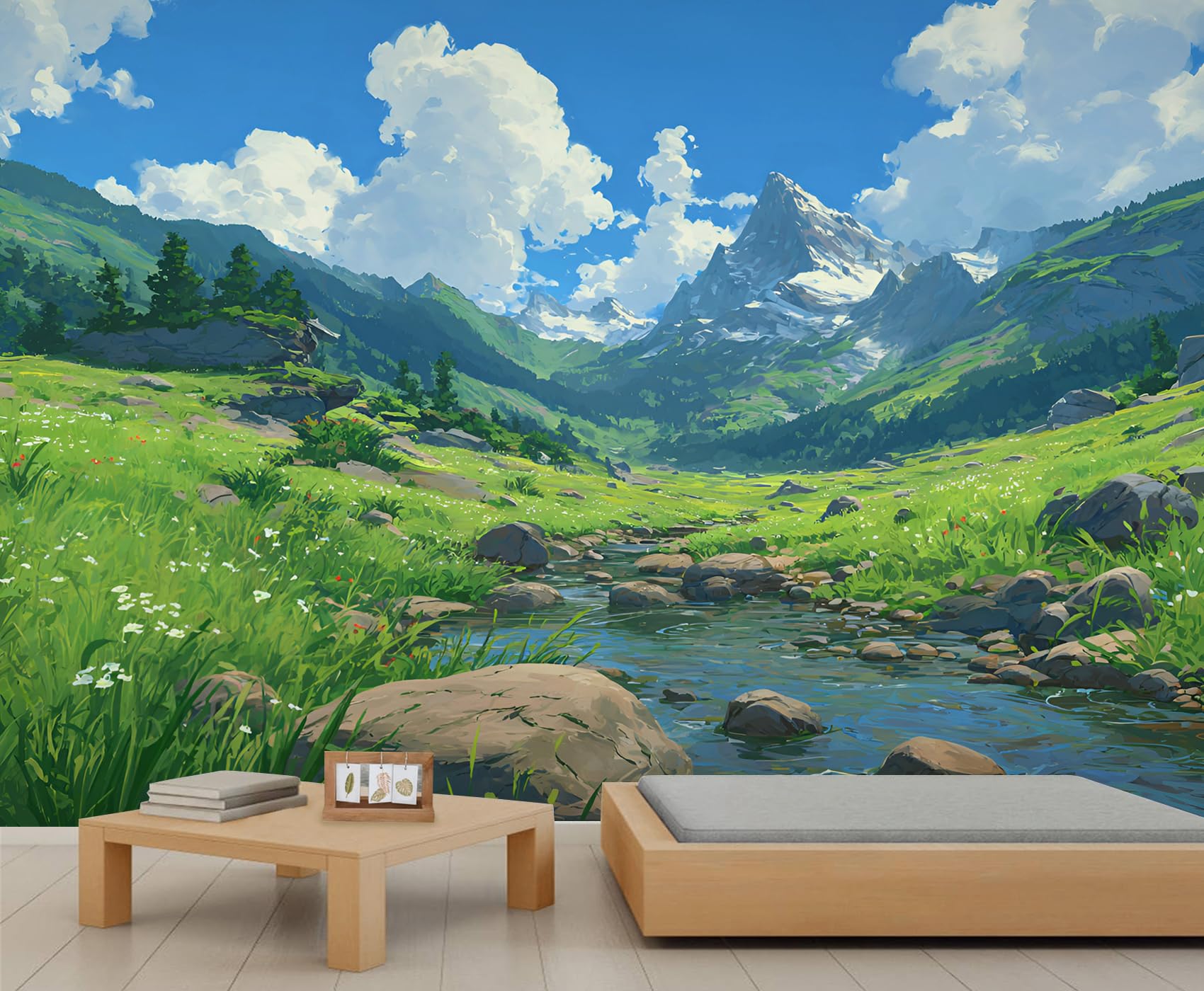 Papier peint decoration murale salon montagne et nuage blanc grand format 490x350