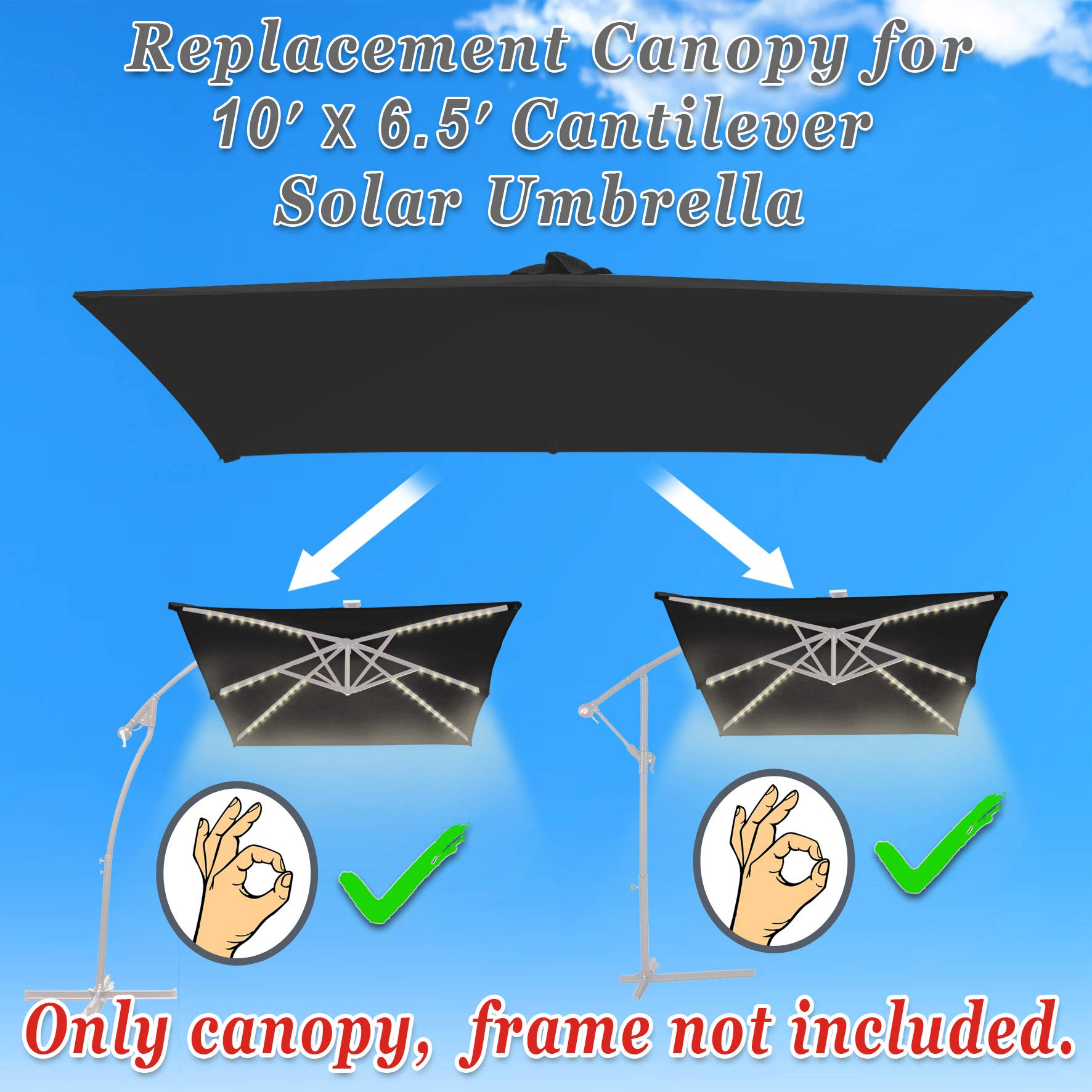 Strong Camel Replacement Canopy Cover for 10' X 6.5' Cantilever Patio Umbrella Offest Parasol Top Replacement (Black)