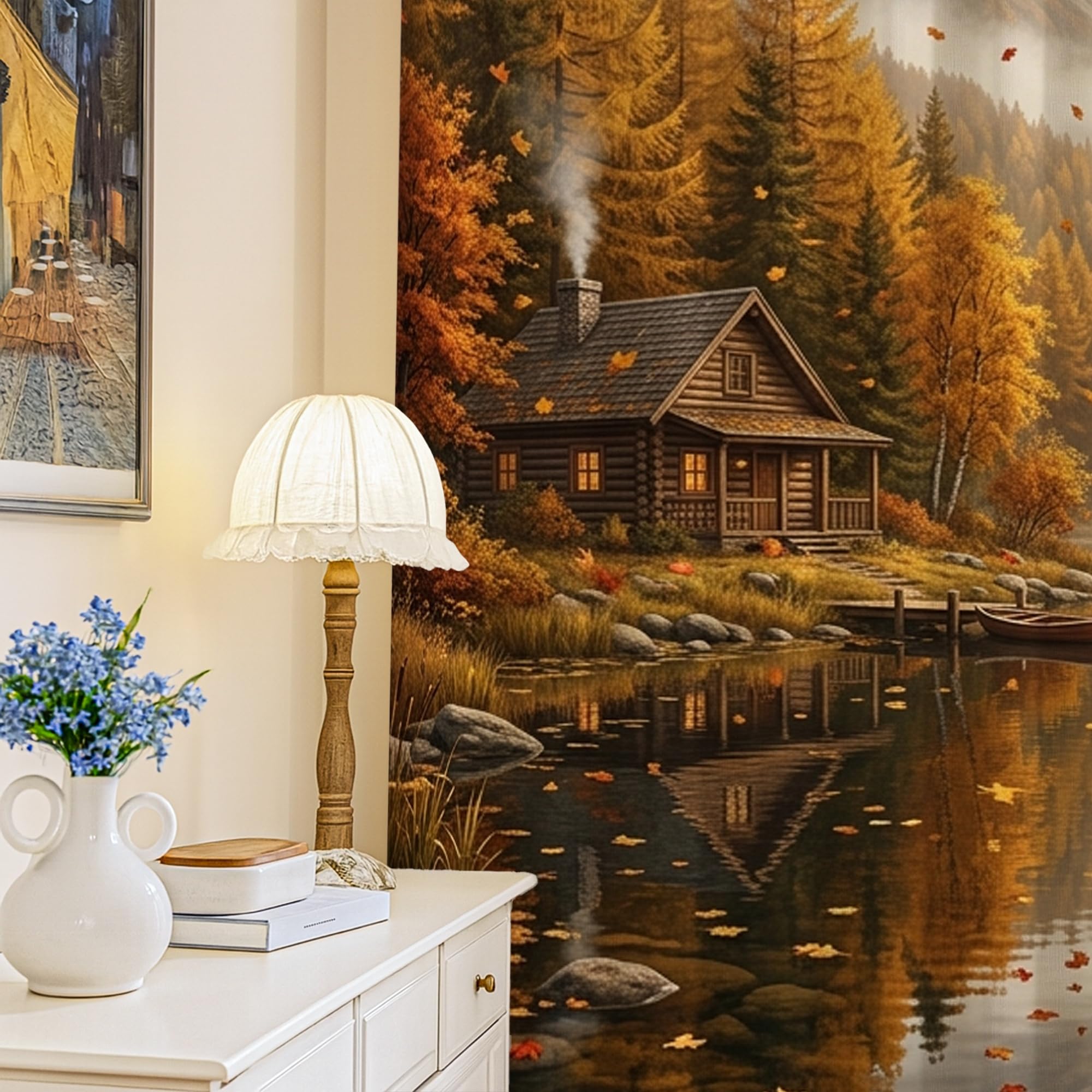 Rideau de fenêtre nature automne pour un salon cosy et chaleureux