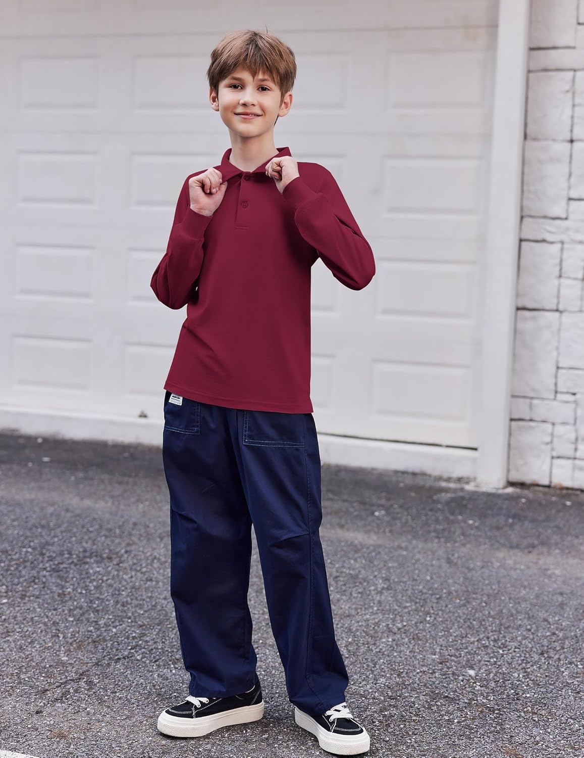 Arshiner Boys Long Sleeve Polo Shirt Performance School Uniform Pique Button Closure Shirt Size 5-12 Years - Image 5