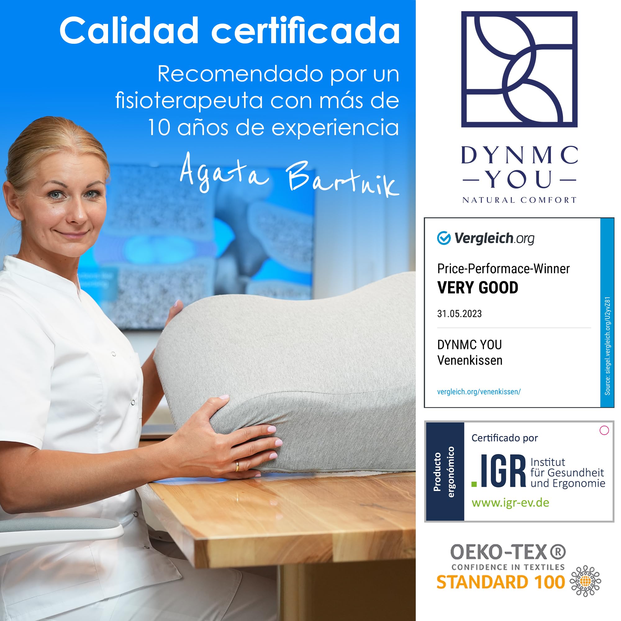 DYNMC you Cojín Piernas para piernas Pesadas cansadas & recuperación postoperatoria – Cojín Venoso Elevación para piernas hinchadas & Soporte Rodilla – Cama Sofá – Oeko-Tex – Tallas de la S a la XL