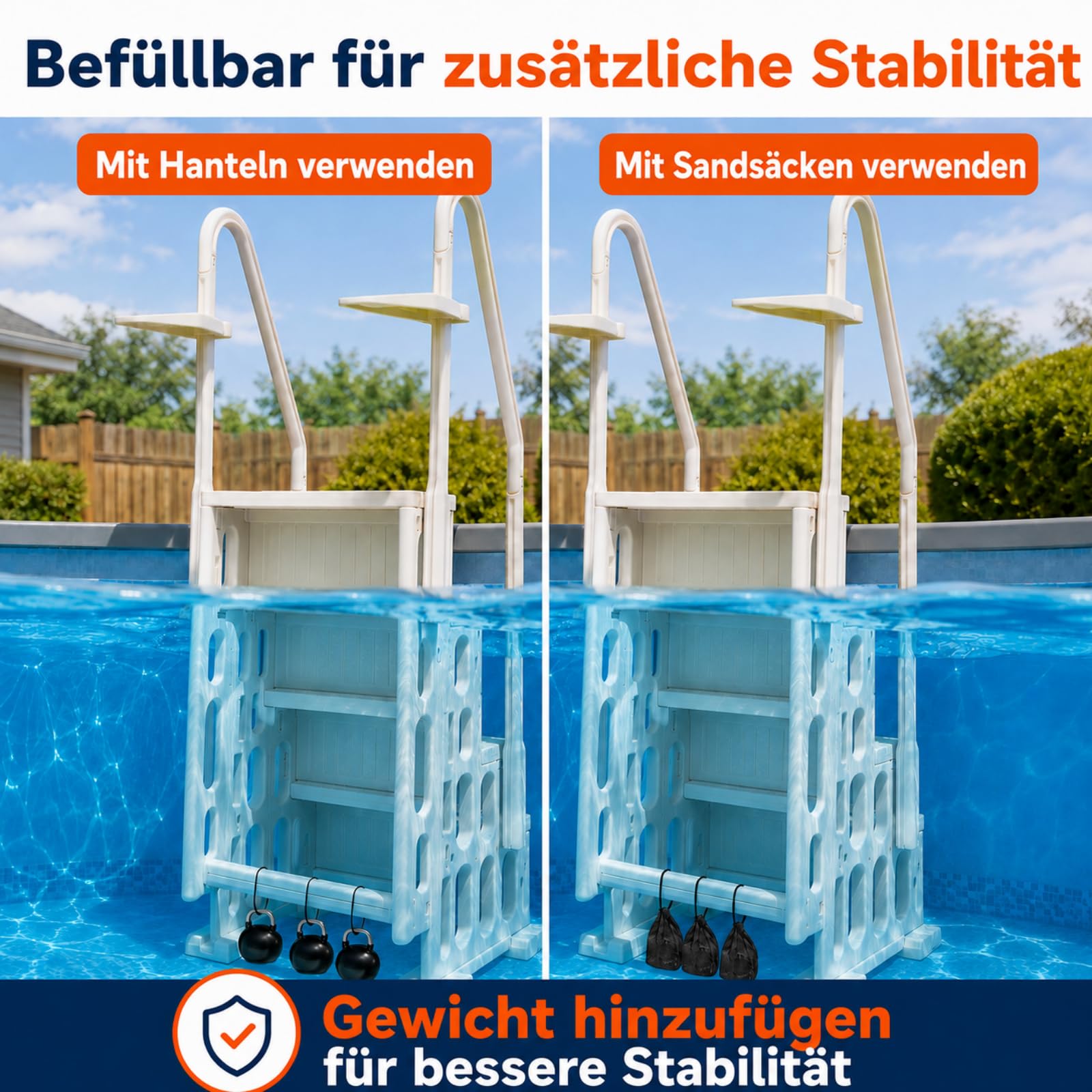 Poolleiter 4-stufig, Weiße HDPE Pooltreppe mit Doppelhandlauf und rutschfest, Maximale 180 kg Tragkraft für Aufstellpool 122–137 cm, Gartenpool, Eingelassene Pools, Familien & Senioren