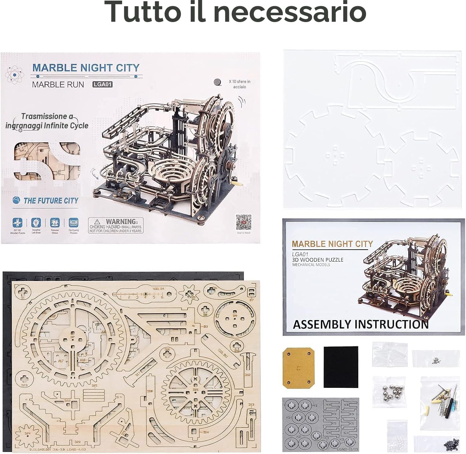 ROBOTIME Puzzle 3D in Legno, Pista per Biglie Kit di Costruzioni Modello Meccanico, Fai-da-Te Giocattoli Educativi, Ottima Idea Regalo Night City