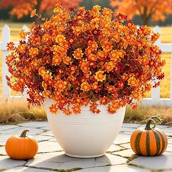 Artificial Fall Flowers for Outdoors, 12 Bundles, Fall Red