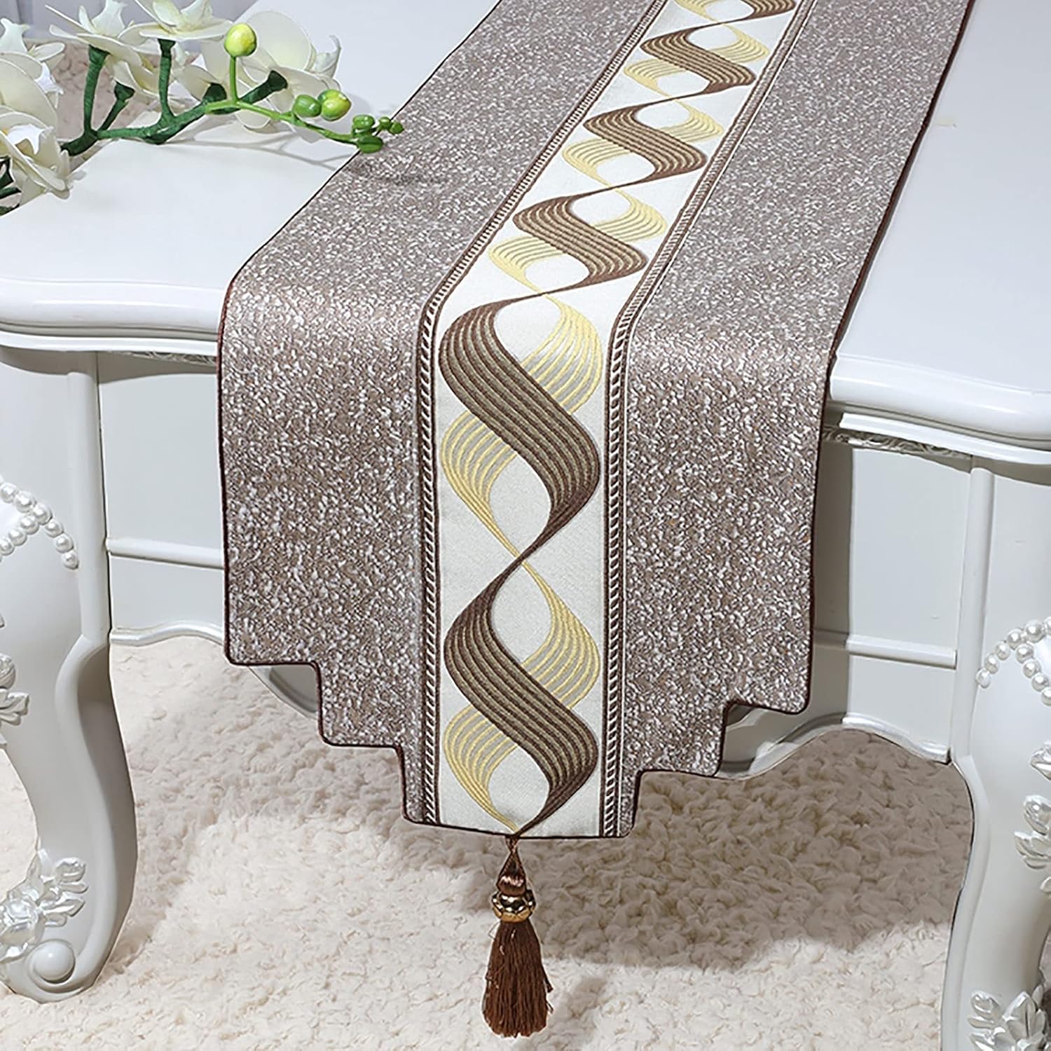Geometric Wrinkle-Resistant Table Runner, Table Runner for Dining Room, Washable Rectangular Table Runner, Beige, for Kitchen, Party, Holiday, 6 Colors (D 33 * 180cm)