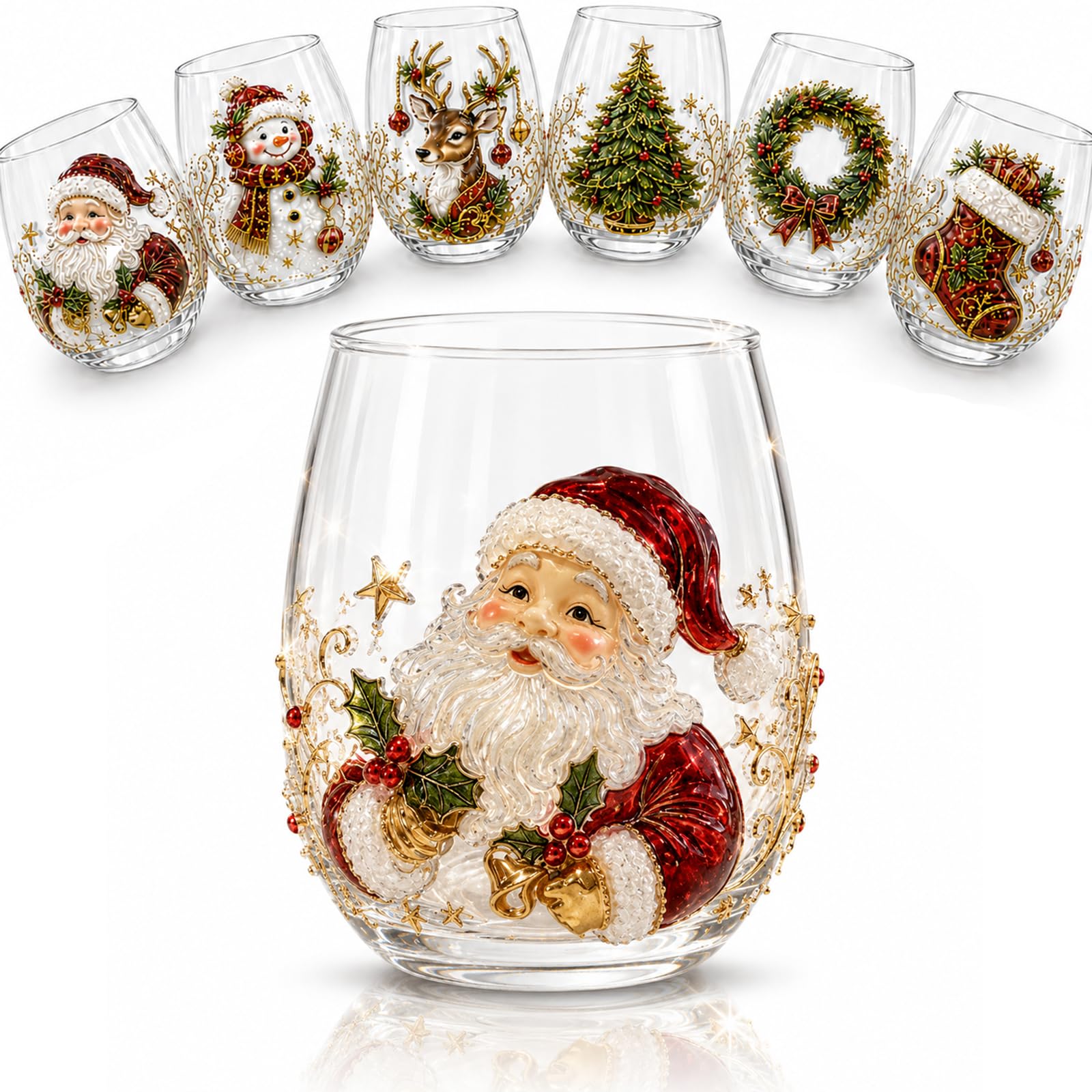 3D Christmas Glass Art Cup 3D Xmas Drinking Glass Cup Collection (Santa)