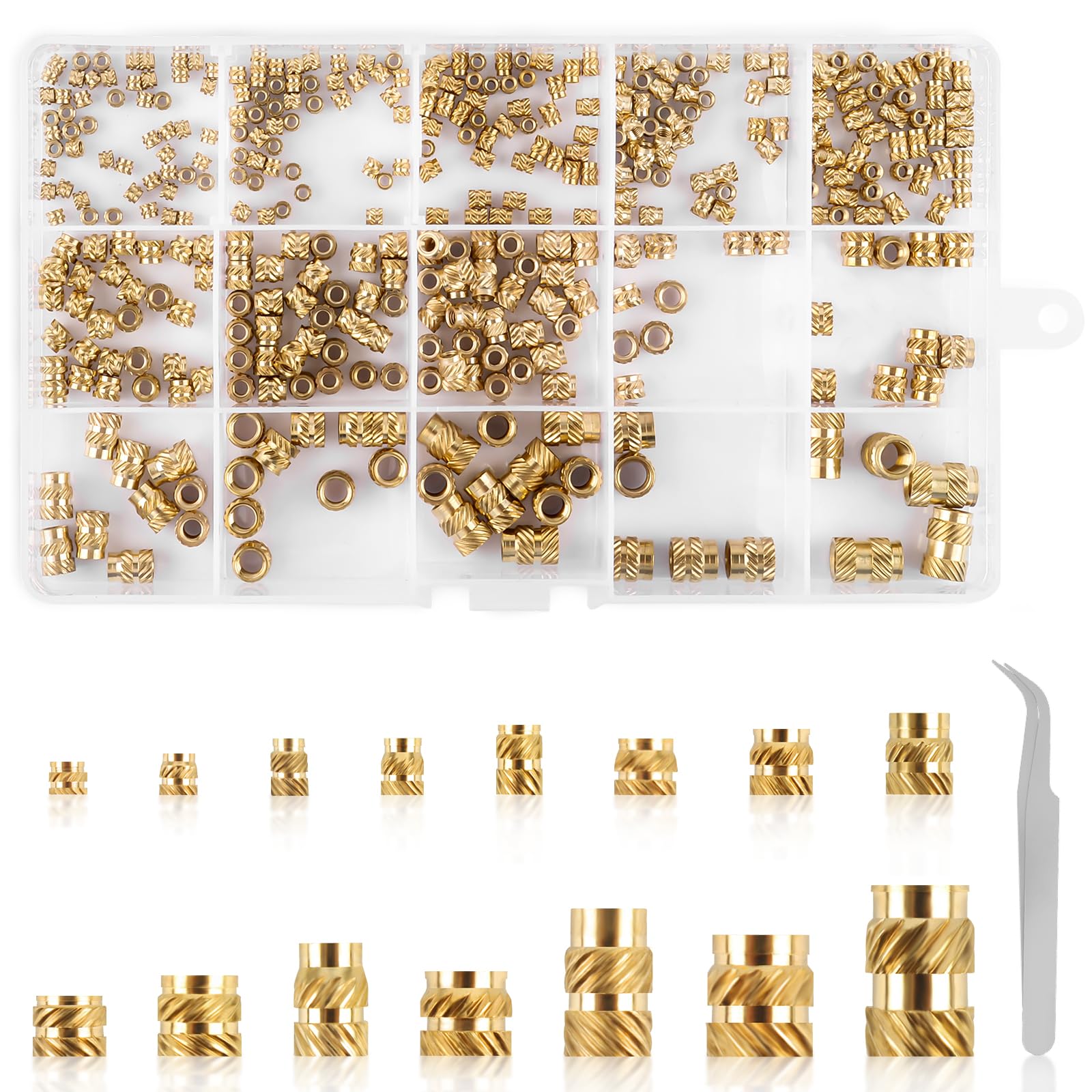 380 PCS Threaded Inserts Assortment Kit, Premium Brass Heat Inserts Set, M2 M2.5 M3 M4 M5 M6 Metric Knurled Nuts - Ideal for 3D Printers & Plastics & DIY