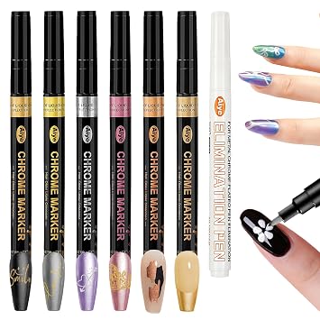 Nail Art Pens, Nail Polish Pens Set Nail Chrome Eraser Pen Drawing Painting Point Liner Pens With Eraser Pen, Waterproof and Quick-drying Nail for DIY Nails Art Design