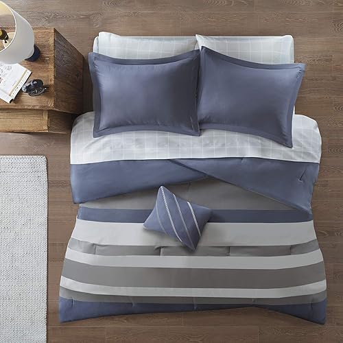 Miniatura 3 de Intelligent Design Marsden - Edredón con diseño de rayas bordadas, almohada casual para todas las estaciones, funda a juego y juego de sábanas