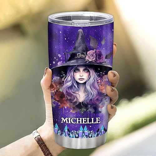 Miniatura 9 de Hyturtle Vaso de bruja personalizado de 20 onzas y 30 onzas con tapa, regalo para mujeres, amigas, brujas, Navidad, cumpleaños, Halloween