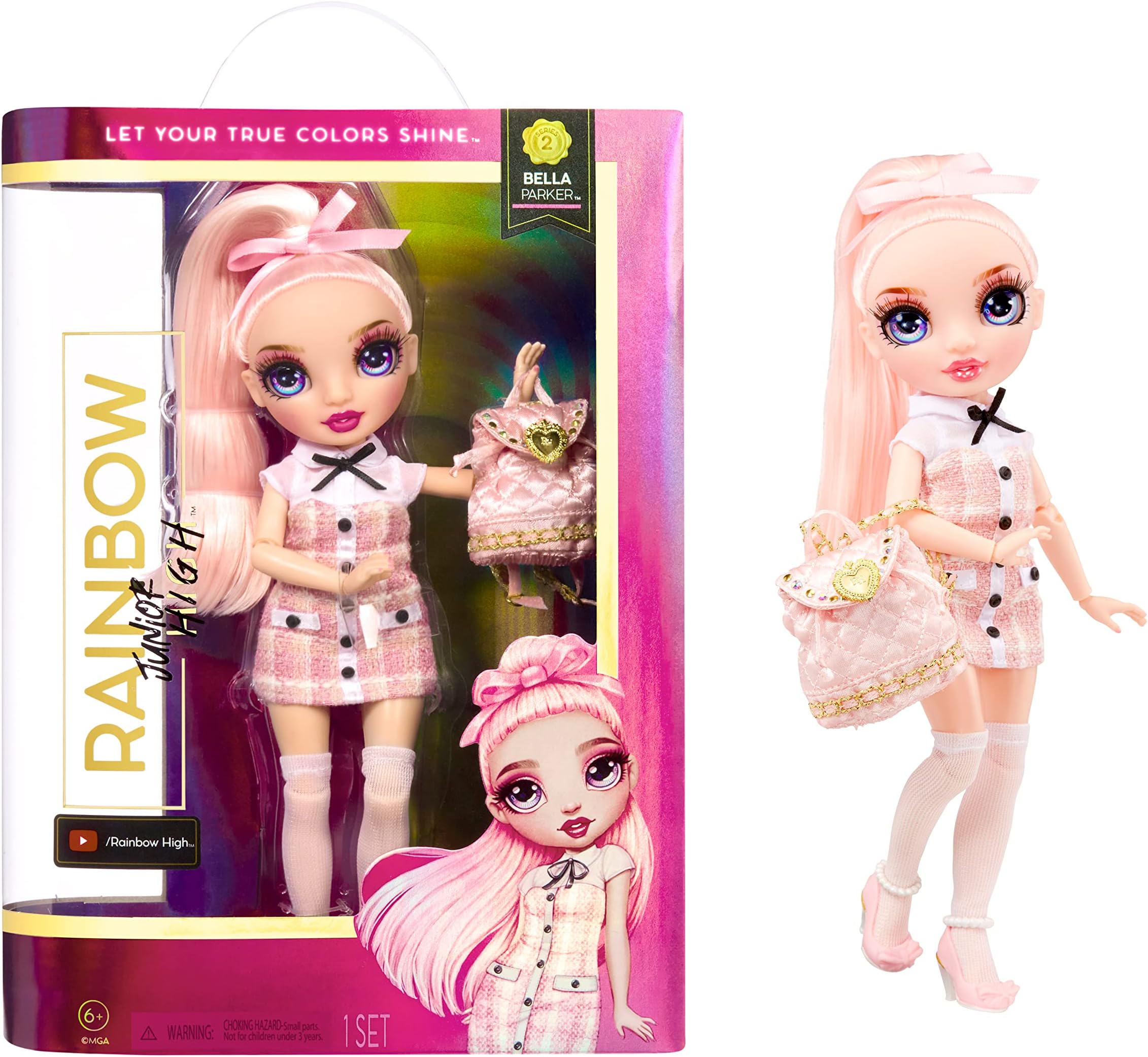 Rainbow High 582960EUC-0 Junior, Bella Parker, Fashion Doll with Outfit and Accessories, Includes Fabric Backpack with Open and Close Feature, Gift and Collectable, 9"/23 cm, Age 6+