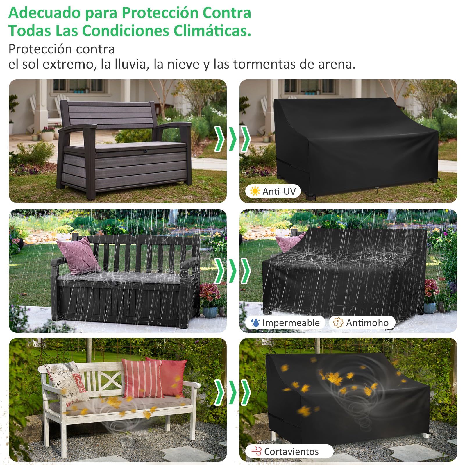 Funda Sofá de 3 Plazas, Fundas Muebles Jardin Exterior Impermeable, 600D Tela Oxford Protección contra la lluvia, el Viento, el sol y el Desgarro, Funda Sofa Exterior (165x70x65/94cm)