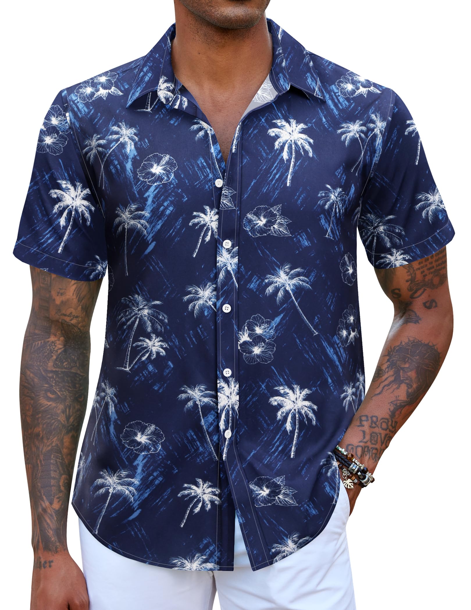 COOFANDY Mens Hawaiian Shirts Short Sleeve Button Down Aloha Shirt Casual Beach Clothes