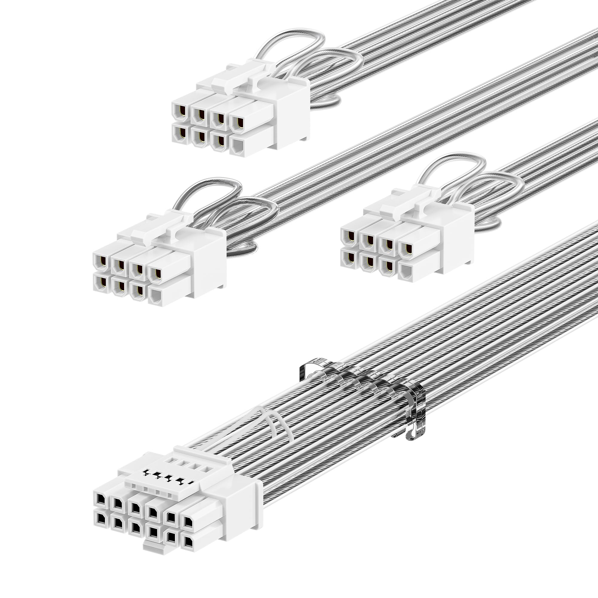 FasgearPCIe 5.0 GPU Power Cable Sleeved 70cm | 16pin(12+4) 12VHPWR Connector for RTX 3090Ti 4070Ti 4080 4090 | 3x8pin(4+4) CPU Male Plugs Only for Corsair/Great Wall/Thermaltake Modular Power Supply