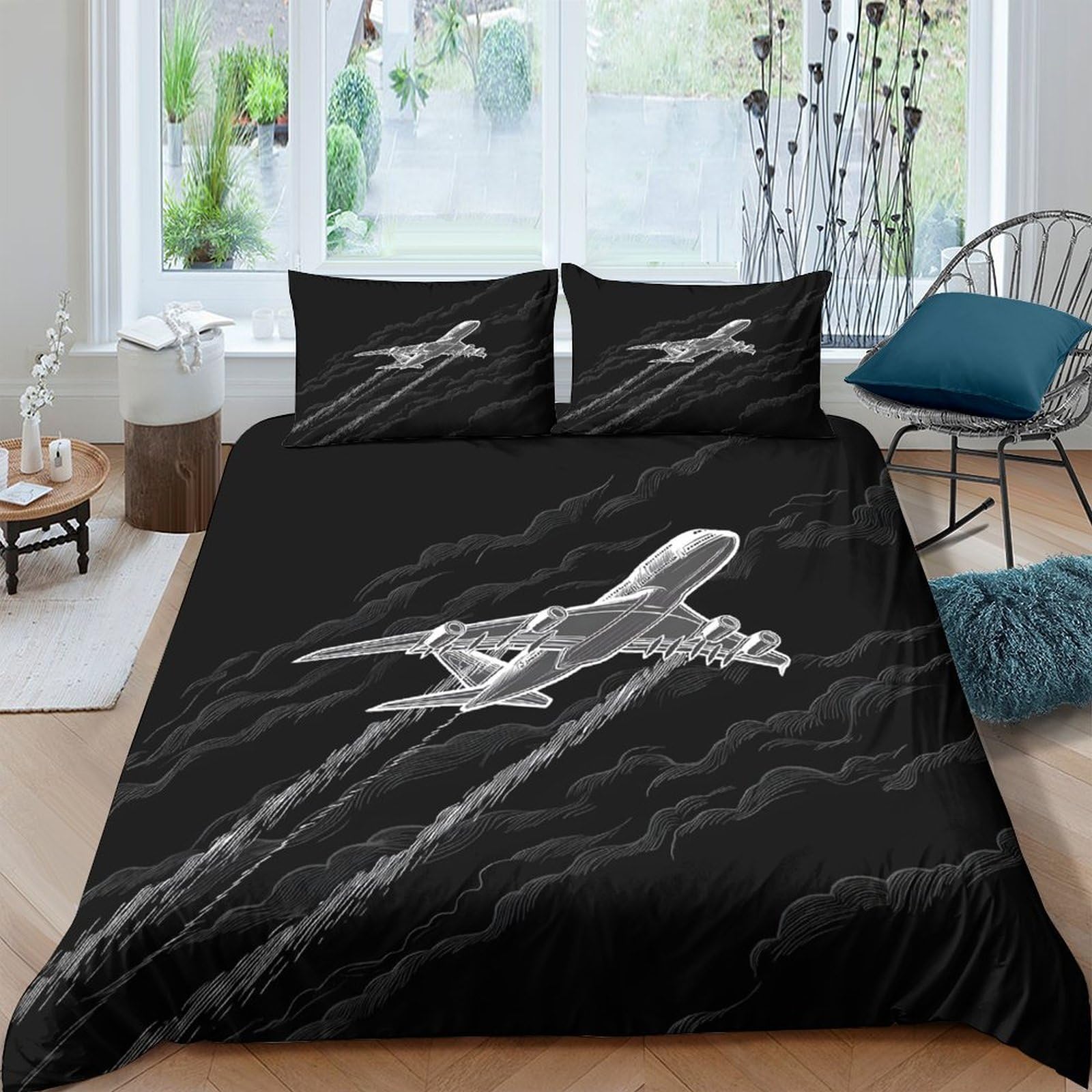 Ctjqhvkz Style-8 3D Printed Airplane Night Sky Fitted Sheet Microfiber Soft Bed Cover For Bedroom Guest Room Decor Protection Single（135X200cm）