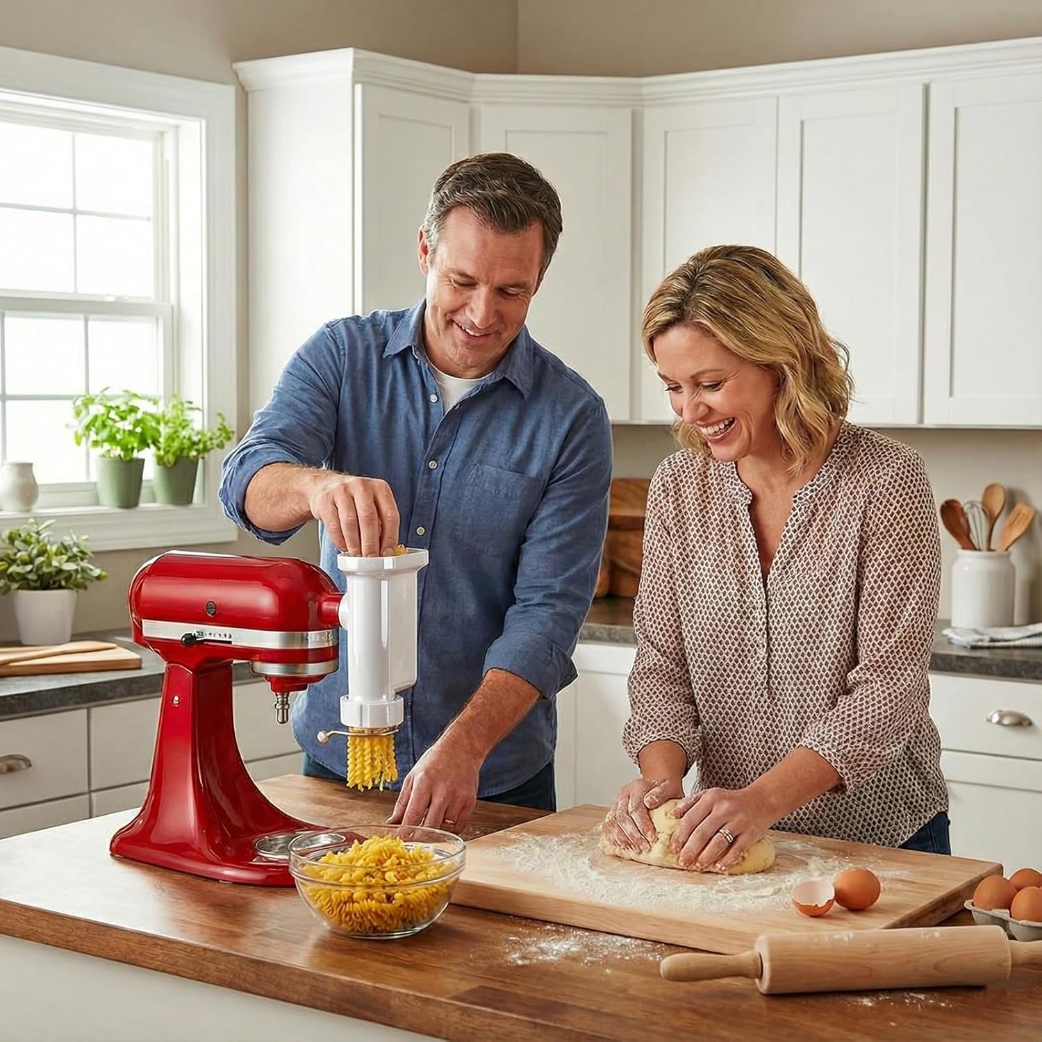 Pasta Attachment for Kitchenaid Stand Mixer, Gourmet Pasta Attachments for Kitchenaid Mixer With 5 Plates for Spaghetti, Bucatini, Fusilli, Macaroni, Pasta Maker Accessory By KassunKoch