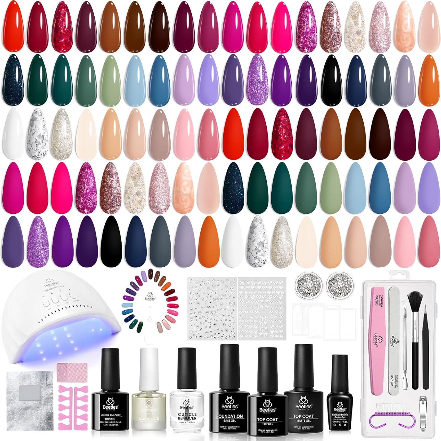 Beetles Gel Nail Polish Kit with UV Light, 75 pcs, 45 colors