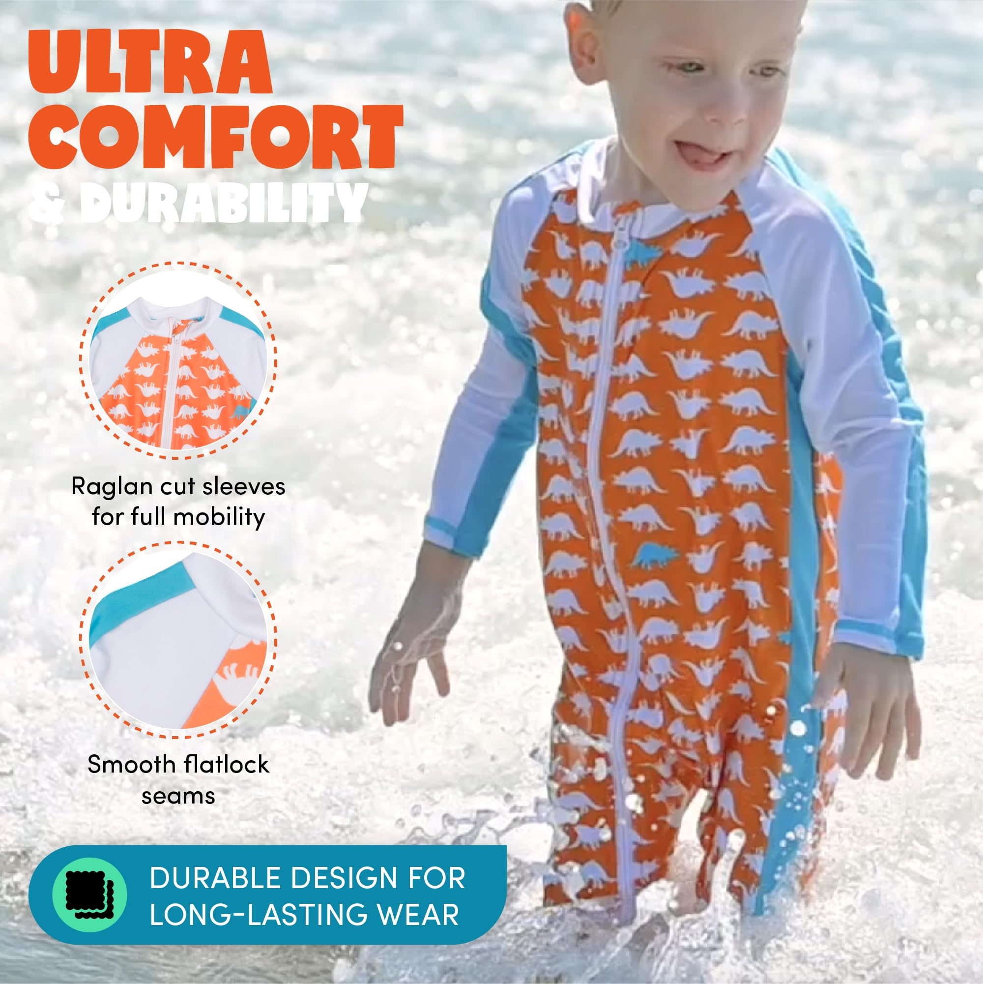 SwimZip Little Boy Manga Larga para niña con UPF 50 Protección Solar - Anaranjado -