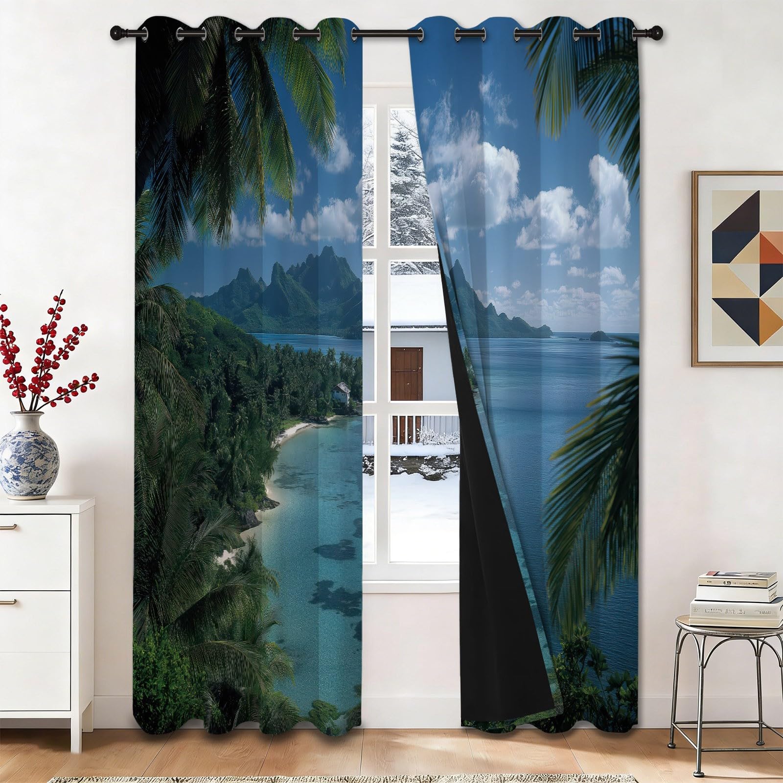 Rideau occultant imprimé paysage moderne 70x160 cm pour salon et chambre