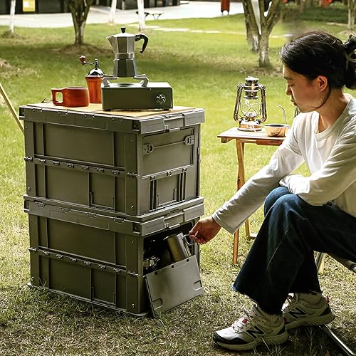Miniatura 3 de SHIMOYAMA Contenedor de almacenamiento con tapa para el hogar, contenedor de almacenamiento de 75 litros, caja plegable para campamento, organizador