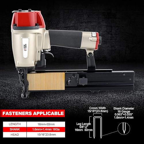 Miniatura 3 de Engrapadora de construcción, calibre 16, corona de 15/16 pulgadas de ancho, pistola de grapas neumática para cerca, alambre, tornos de madera