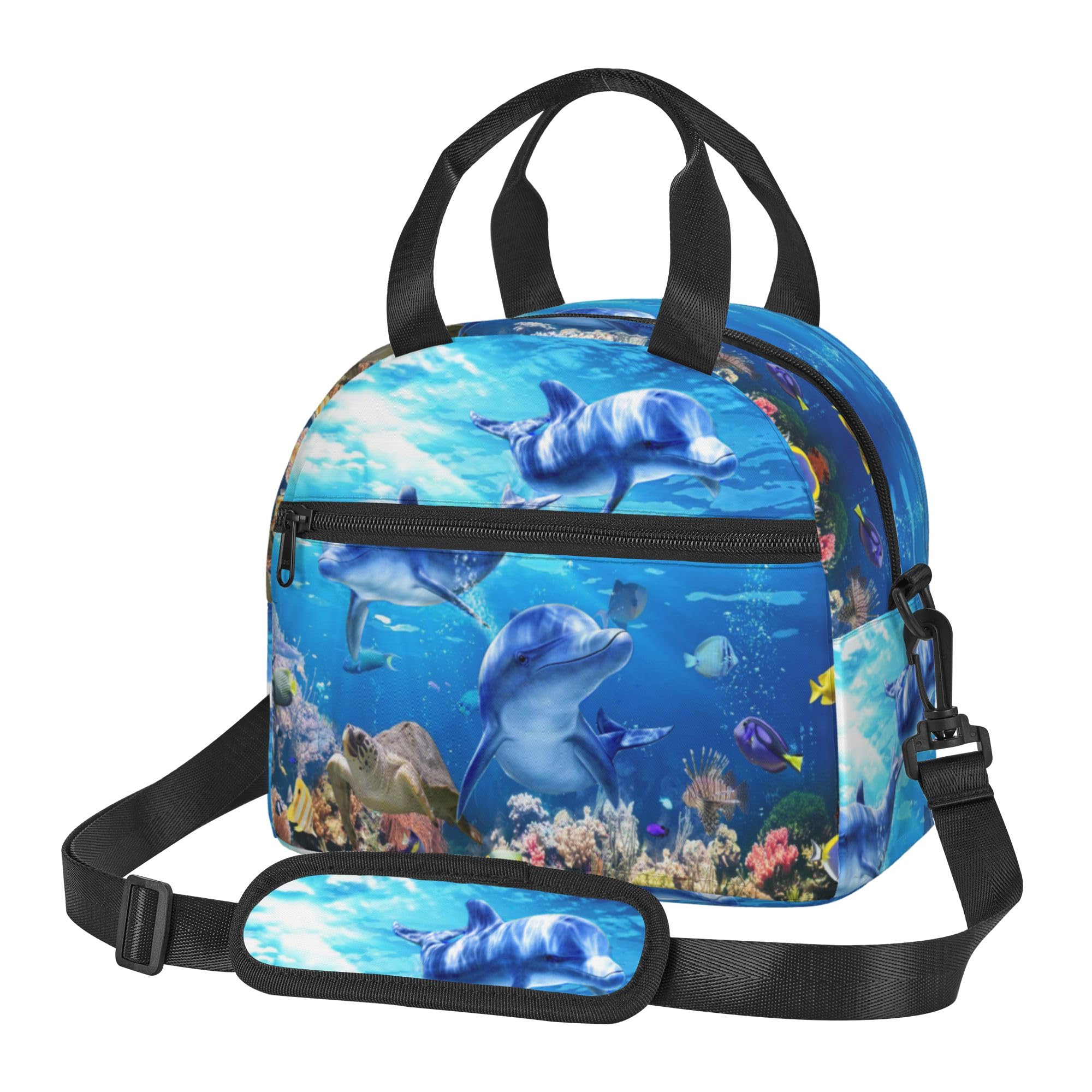 Insulated Lunch Bag for Women Men Kids, Ocean Dolphin Sea Turtle Tropical Fish Reusable Leakproof Lunch Tote Bag with Adjustable Shoulder Strap, Thermal Cooler Lunch Box for School Work Beach Travel — image 1