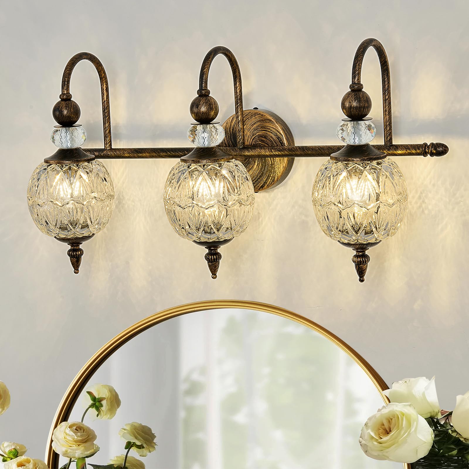Piepooye Vintage Bathroom Light Fixtures Bronze Vanity Light with Glass ...