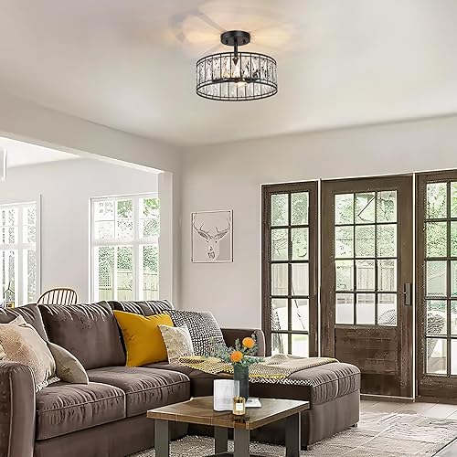 Miniatura 10 de KSANA Lámpara de techo semiempotrada, lámpara de techo empotrada de 4 luces con pantalla de vidrio sembrado para cocina, pasillo, 12 pulgadas de