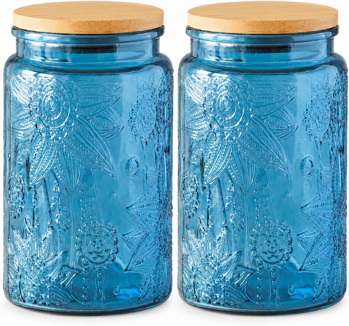 ANSQU 2 Pack Blue Glass Jars with Lids, 34oz Coffee Canister