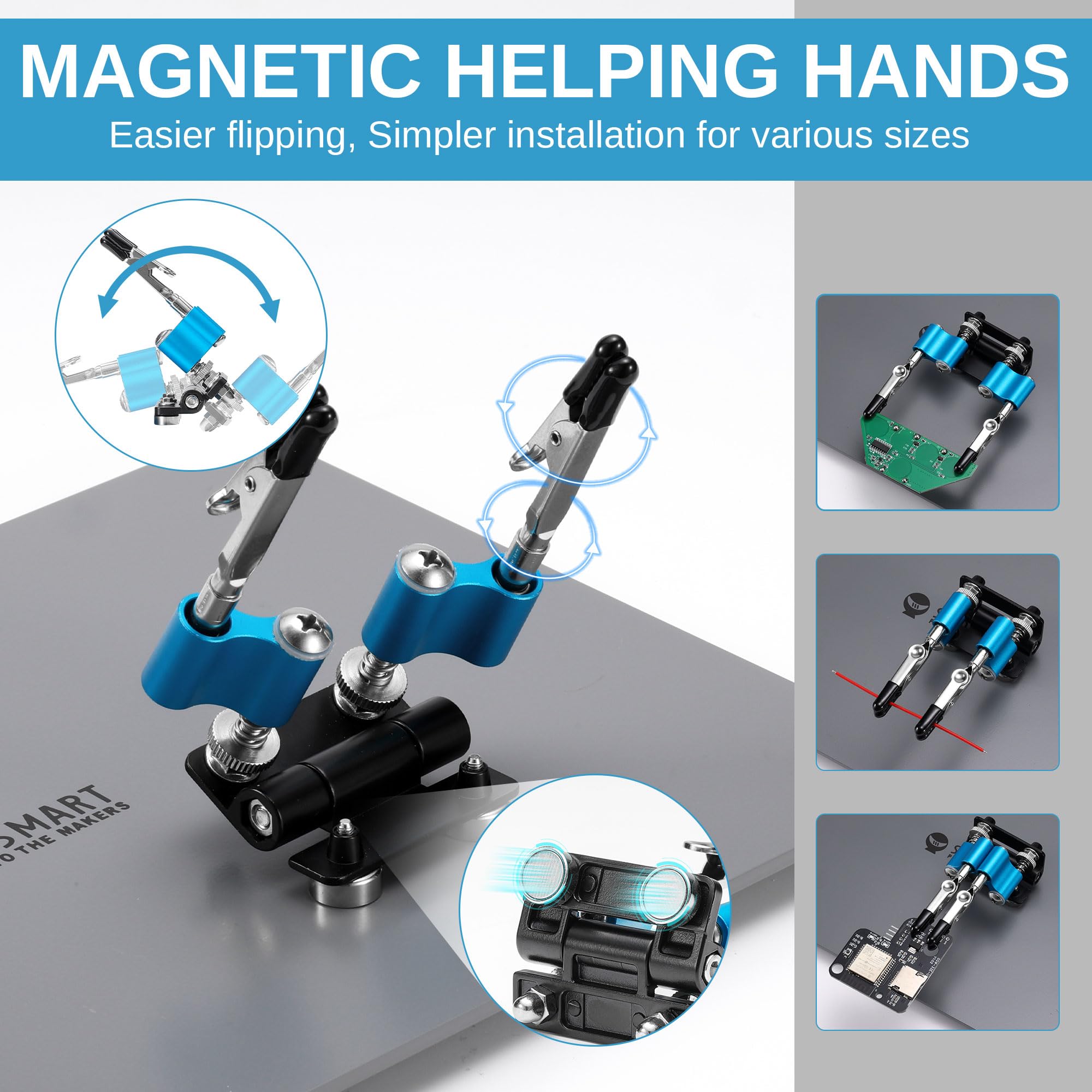 Sainsmart PCB Soldering Helping Holder, 6 elastycznych pomocnych rąk, 5-krotne powiększenie lampy z 5 kolorami, 10 poziomów jasności, magnetyczny stojak na lutownicę i wytrzymała podstawa