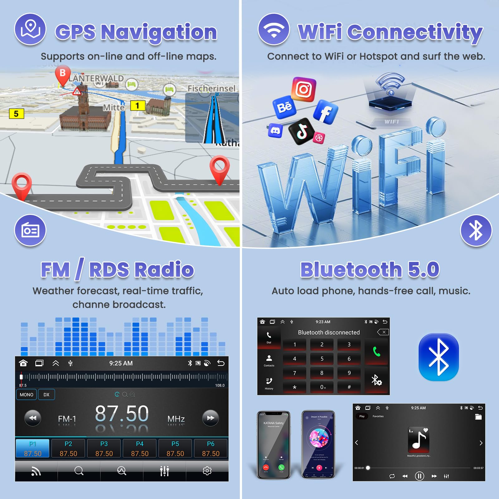 8 Core/4G+64G/DSP Android 15 Radio Coche para VW Golf 5 Golf 6 Polo Passat Tiguan T5 Transporter Seat Leon con Wireless CarPlay Android Auto, 9" Pantalla Táctil con BT GPS WiFi RDS FM USB+CAM