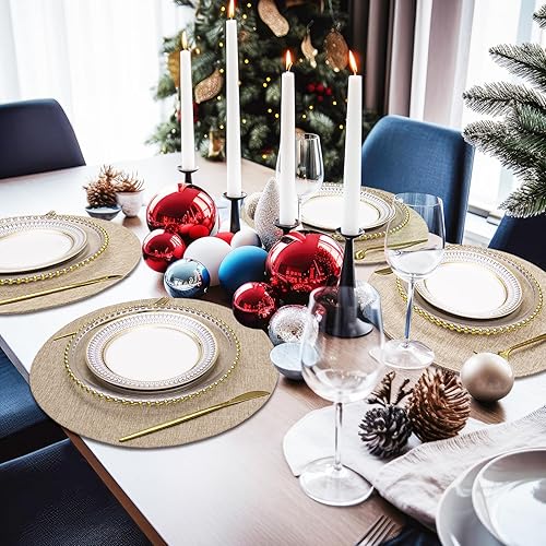 Miniatura 6 de Eforcurtain Juego de 4 manteles individuales de lino y algodón lavables para mesa de comedor (lino claro)