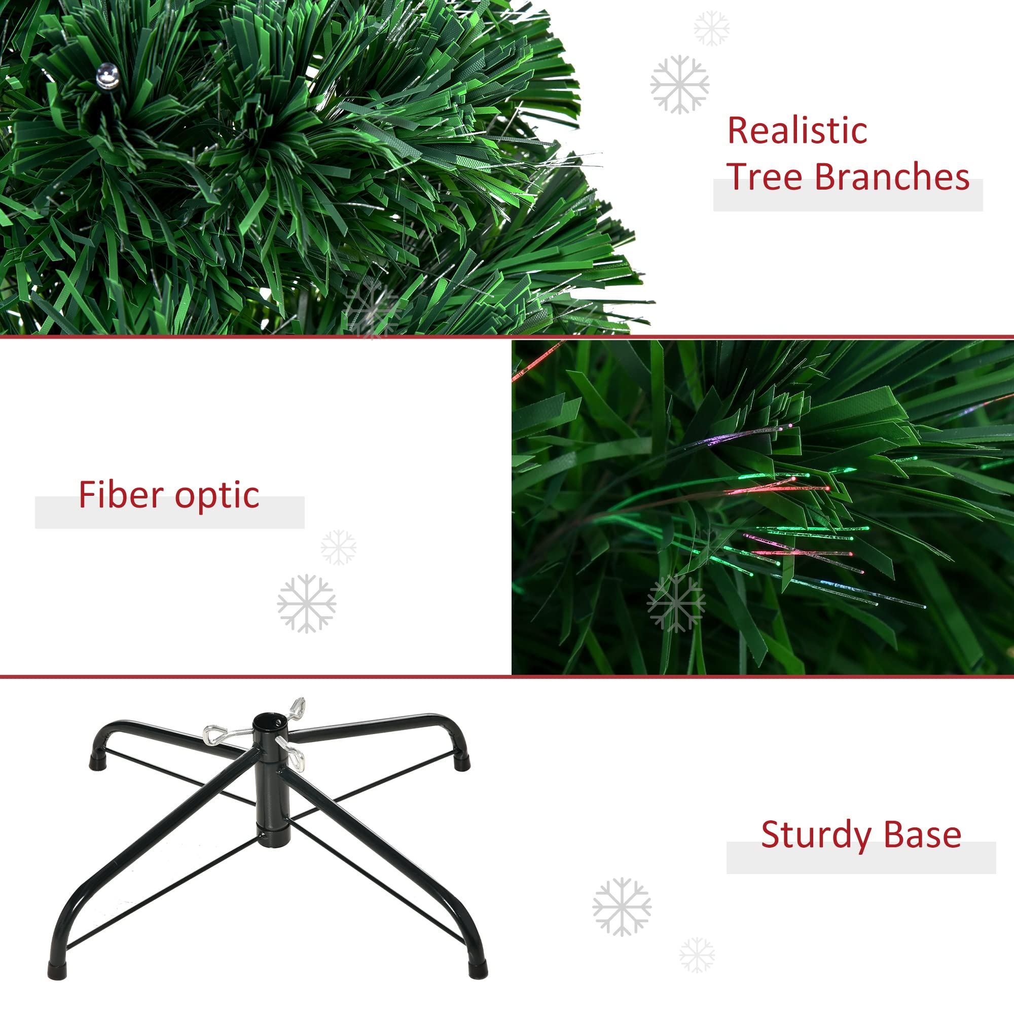 HOMCOM Sapin de Noël Artificiel Lumineux 120H cm Fibre Optique Multicolore + Support Pied 130 Branches étoile Sommet Brillante Vert