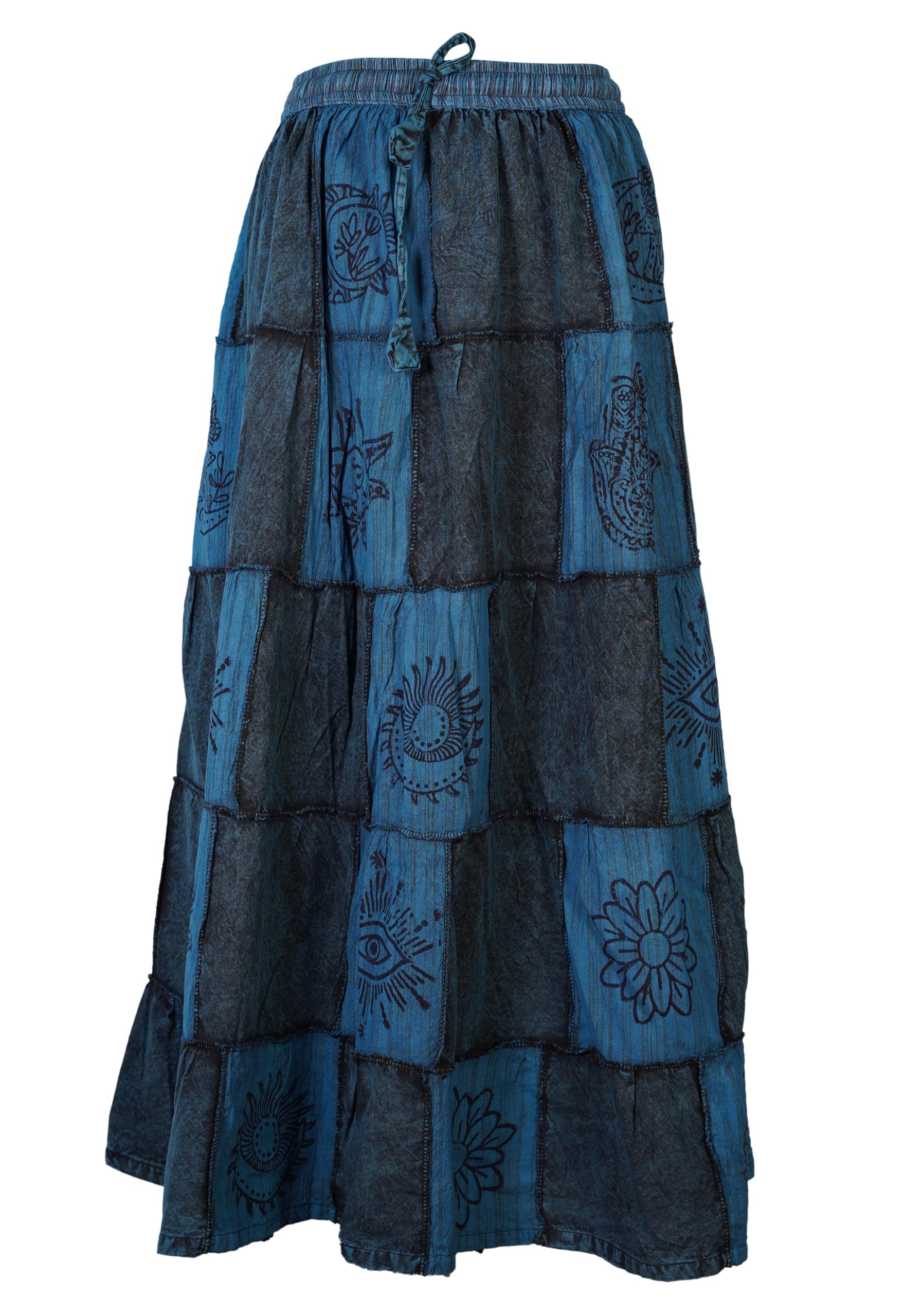 Ezhippie Langer Damenrock, Bohemian-Stil, Baumwolle, Patchwork, Hippie, Festival, , langer Rock