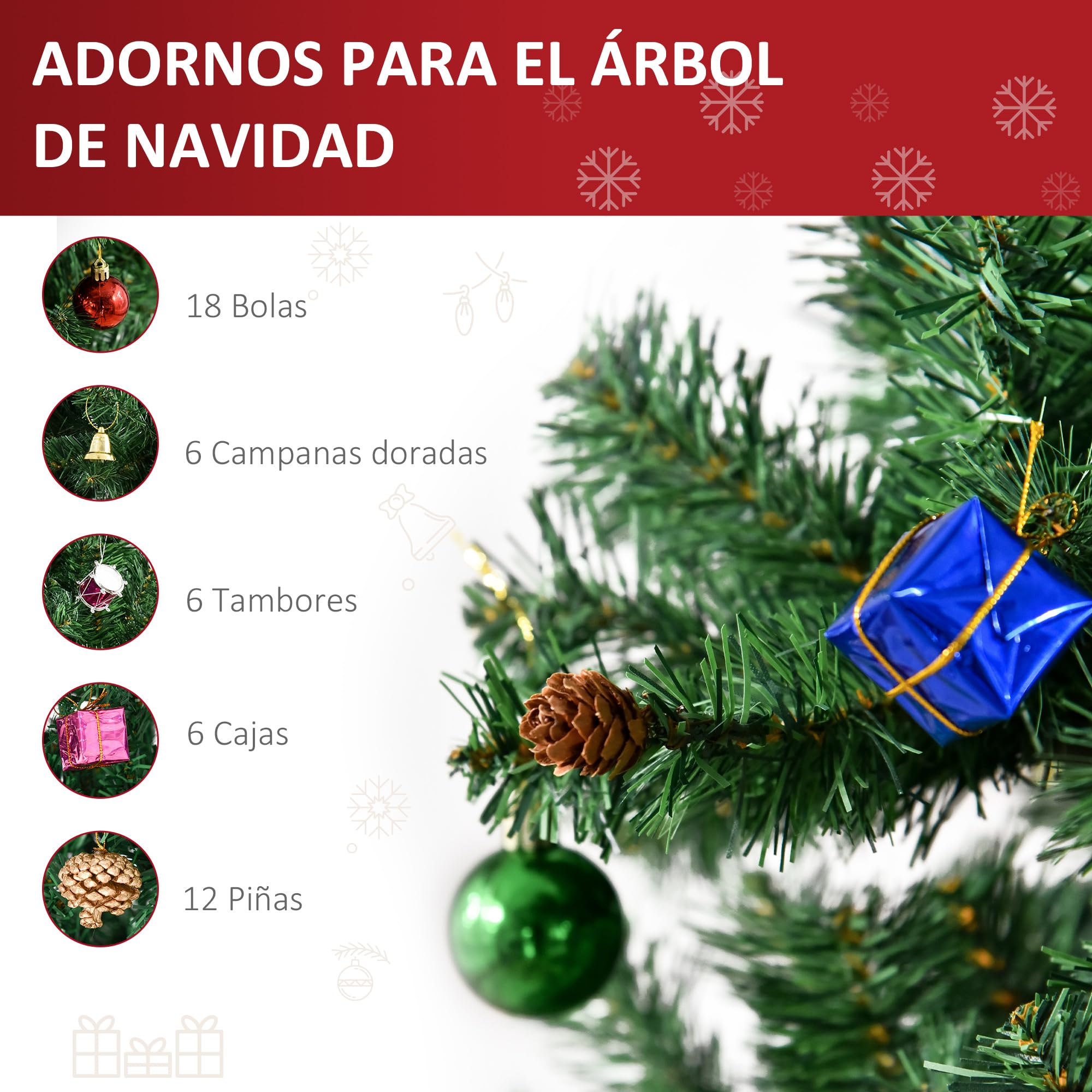 Árbol de Navidad + Decoracion INCLUIDA Pino Abeto 180x106 cm 624 Ramas PVC Verde
