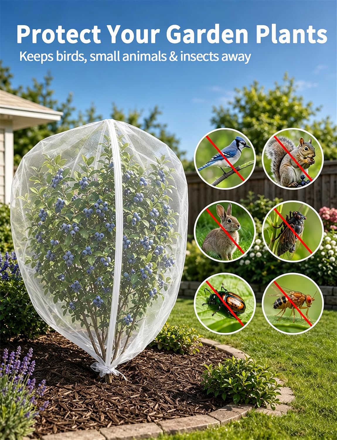 Garden Bird Netting for Insects, 2 Pack 5x3.28ft, Fruit Tree Netting with Zipper & Drawstring, Ultra Dense Mesh Plant Covers for Blueberry Tomato Cherry Peach Apple Trees Pest Barrier (5x3.28FT) image 3