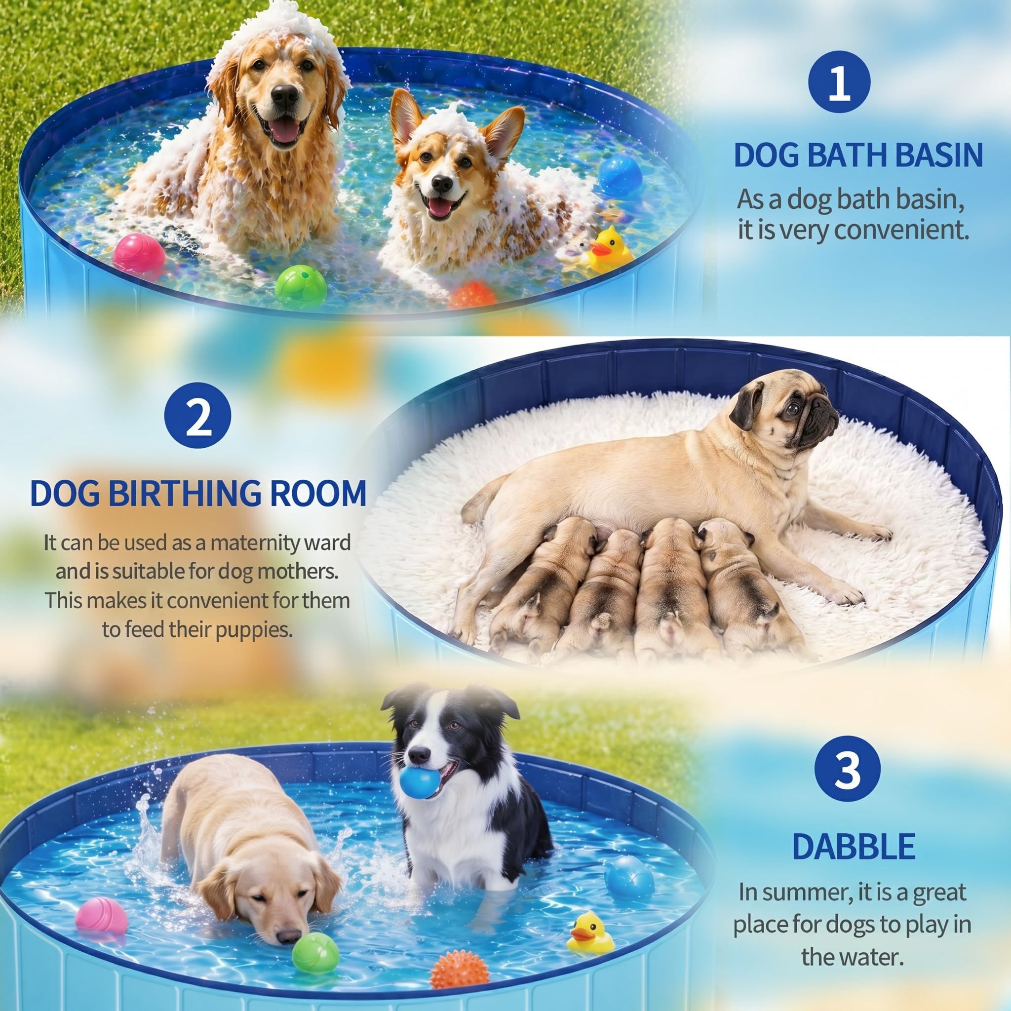 Hundepool Faltbar 160x30cm für Große Hunde, Hundeplanschbecken aus kratzfestem Taffeta, Robuste Hundebadewanne & Bällebad, Keine Pumpe benötigt, Tragbares Schwimmbecken zur Abkühlung (XL-160×30cm)